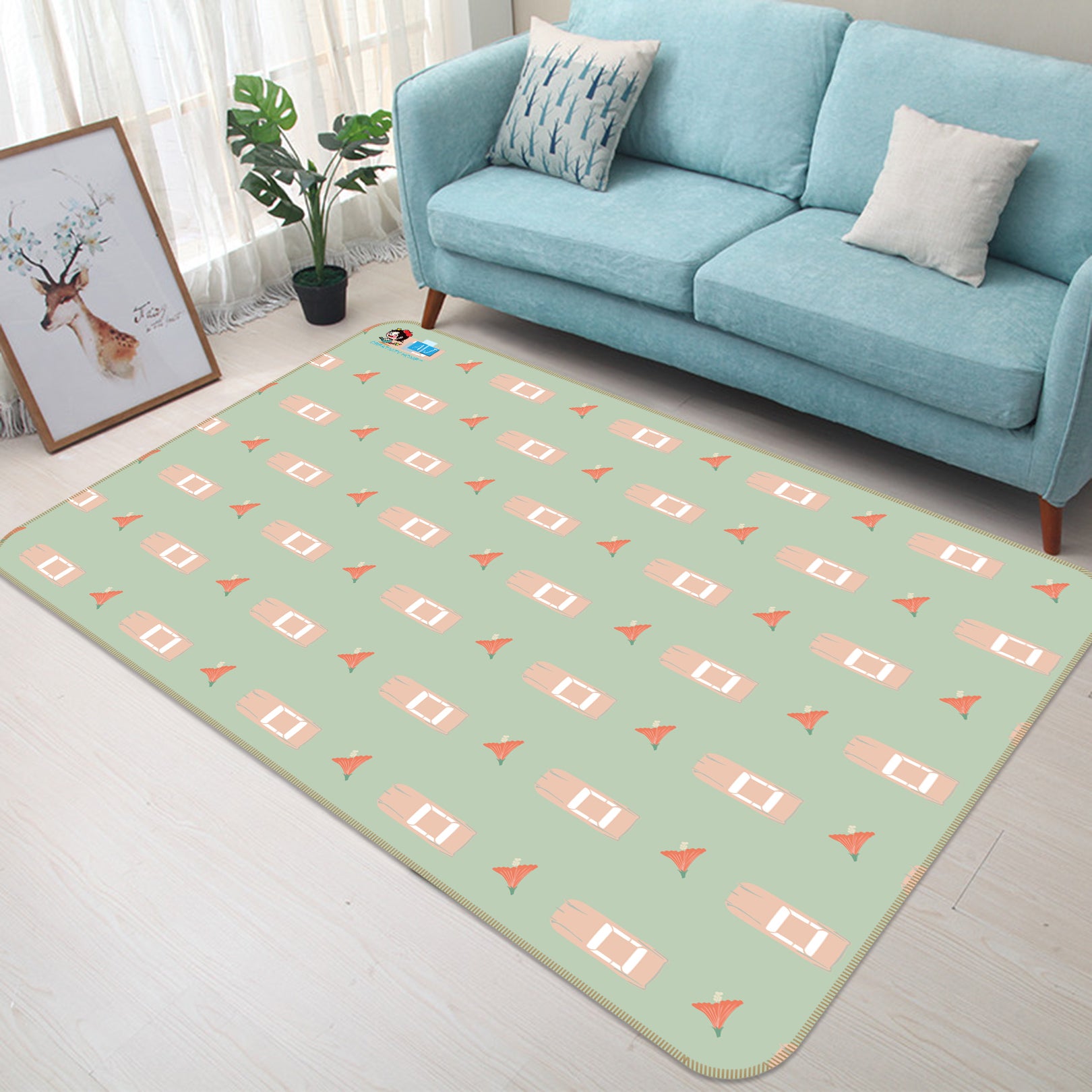3D Car Flower Pattern 9876 Kasumi Loffler Rug Non Slip Rug Mat
