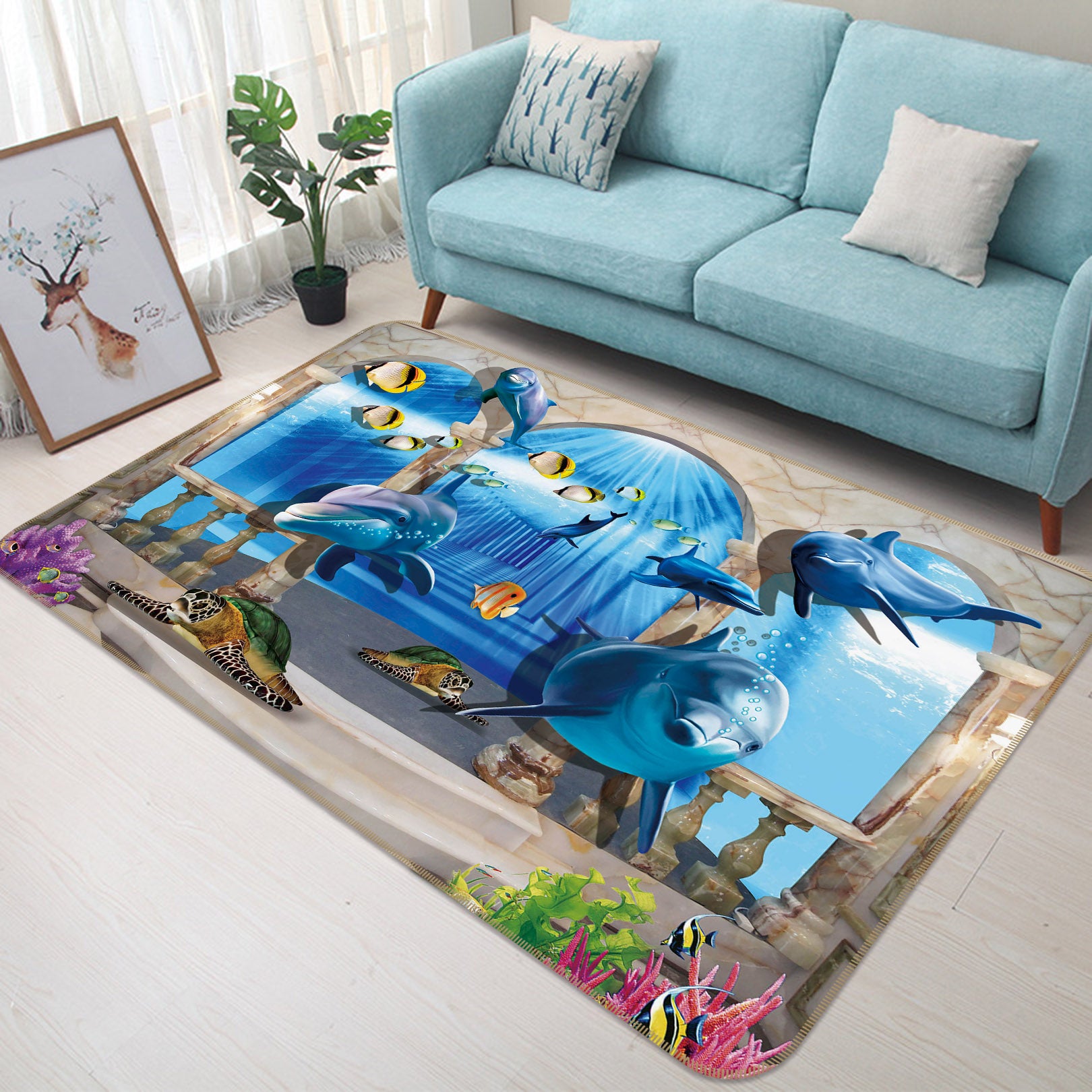 3D Dolphin Fish 35169 Non Slip Rug Mat