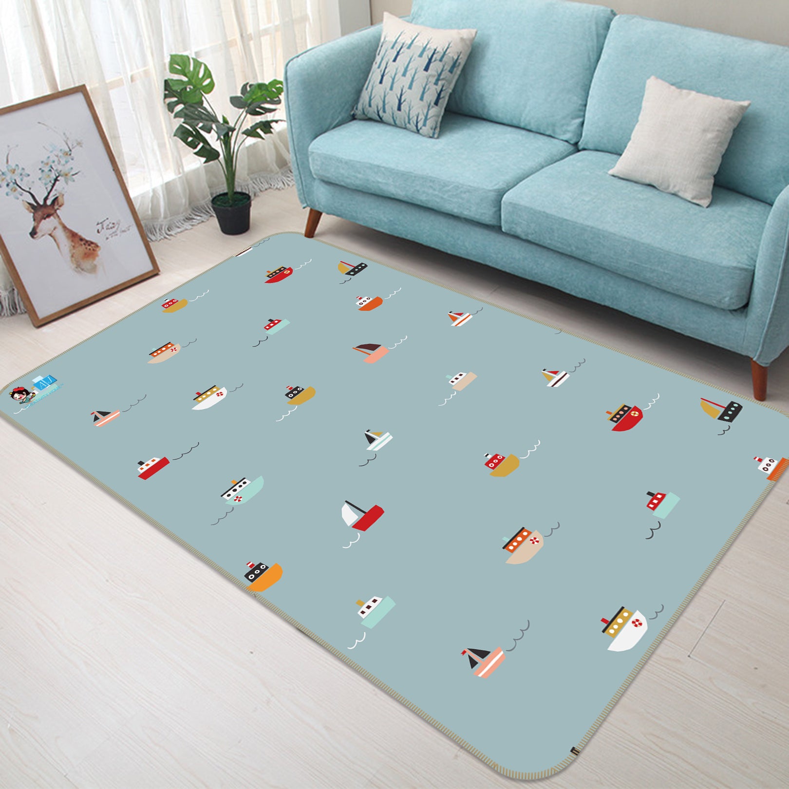 3D Steamship Pattern 64046 Non Slip Rug Mat