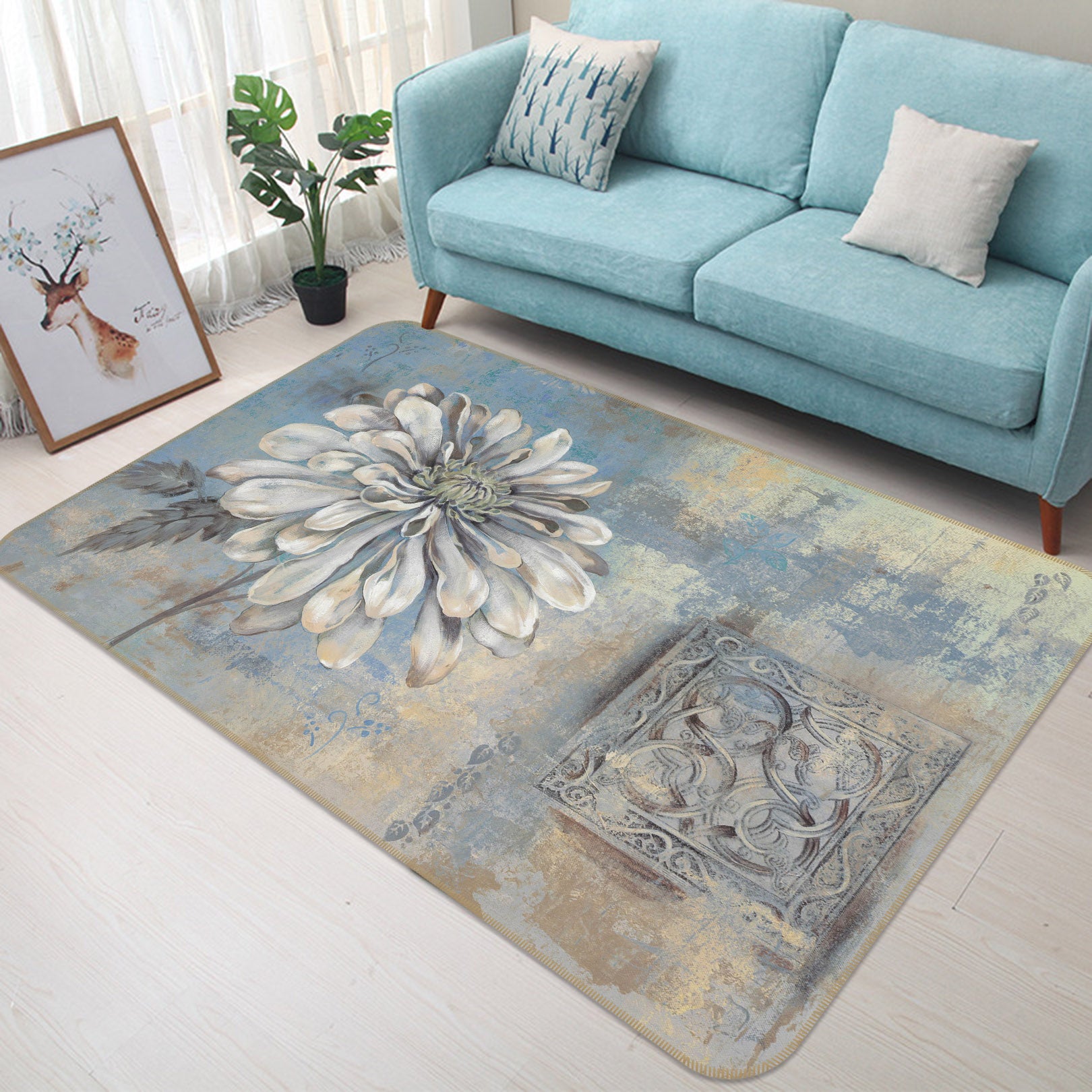 3D Flower Pattern 32076 Non Slip Rug Mat