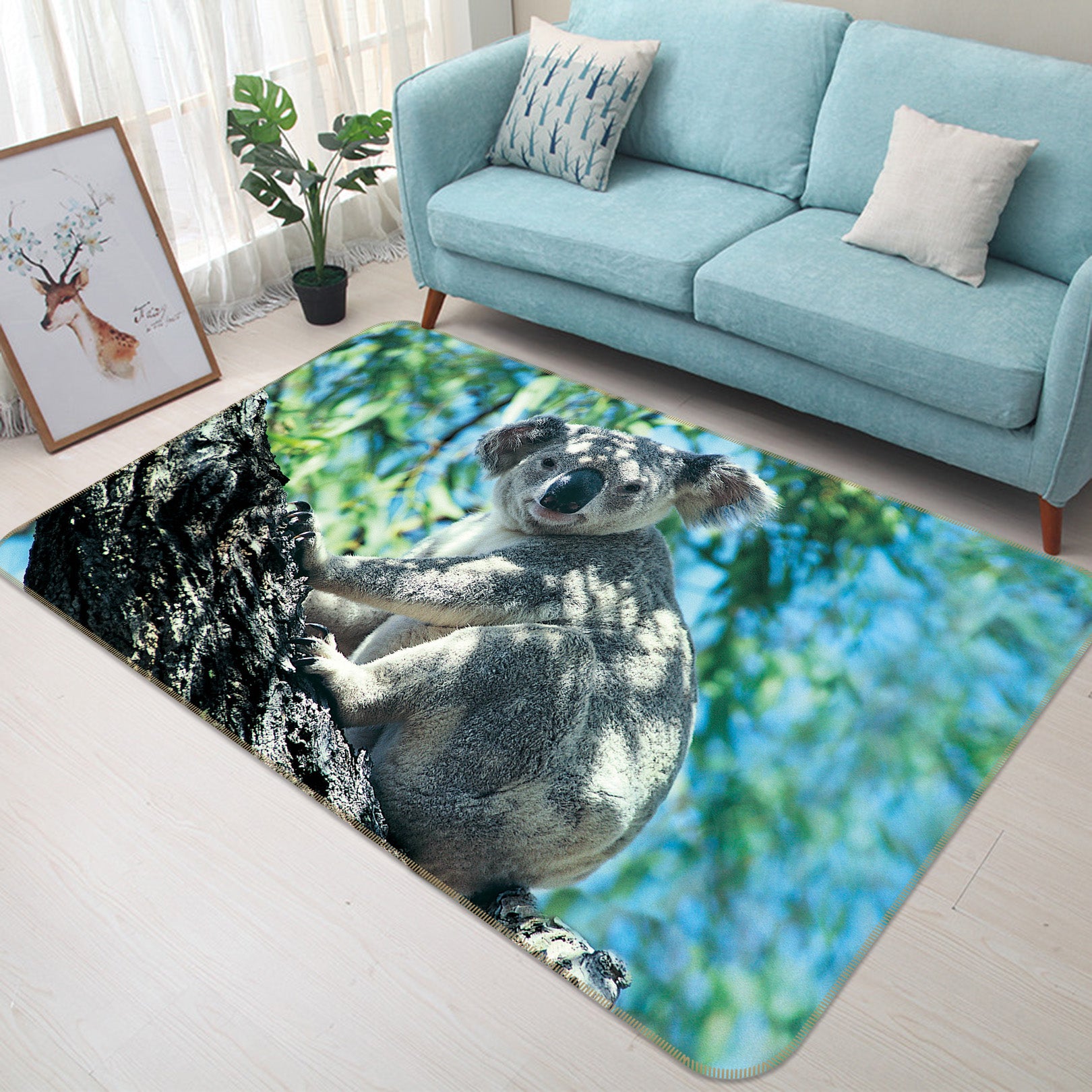 3D Koala Tree 069 Animal Non Slip Rug Mat