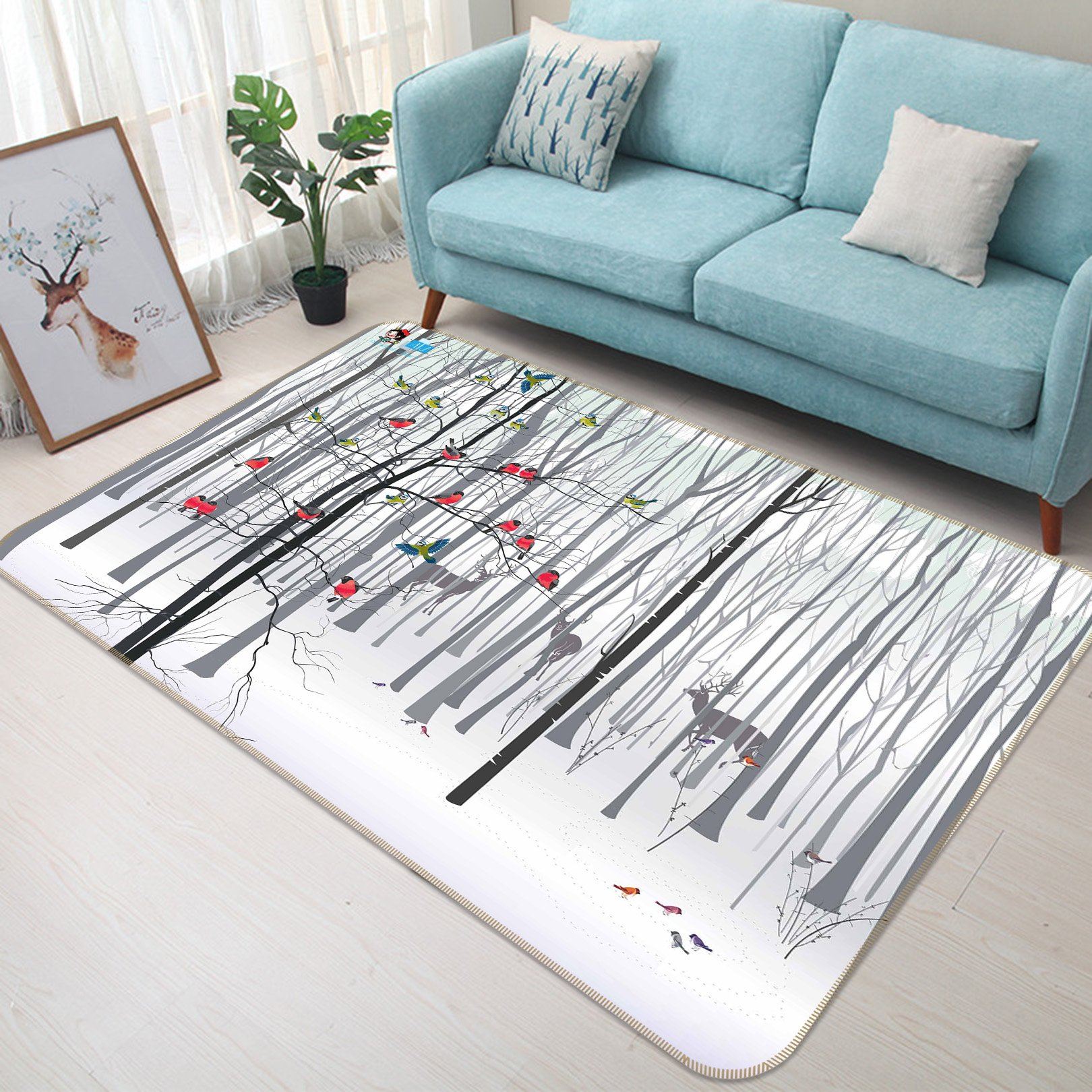 3D Forest Bare Trees Animals 189 Non Slip Rug Mat Mat AJ Creativity Home 