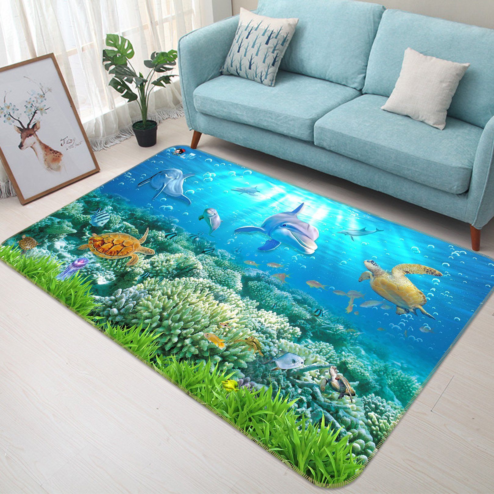 3D Seaweed Dolphin 580 Non Slip Rug Mat Mat AJ Creativity Home 