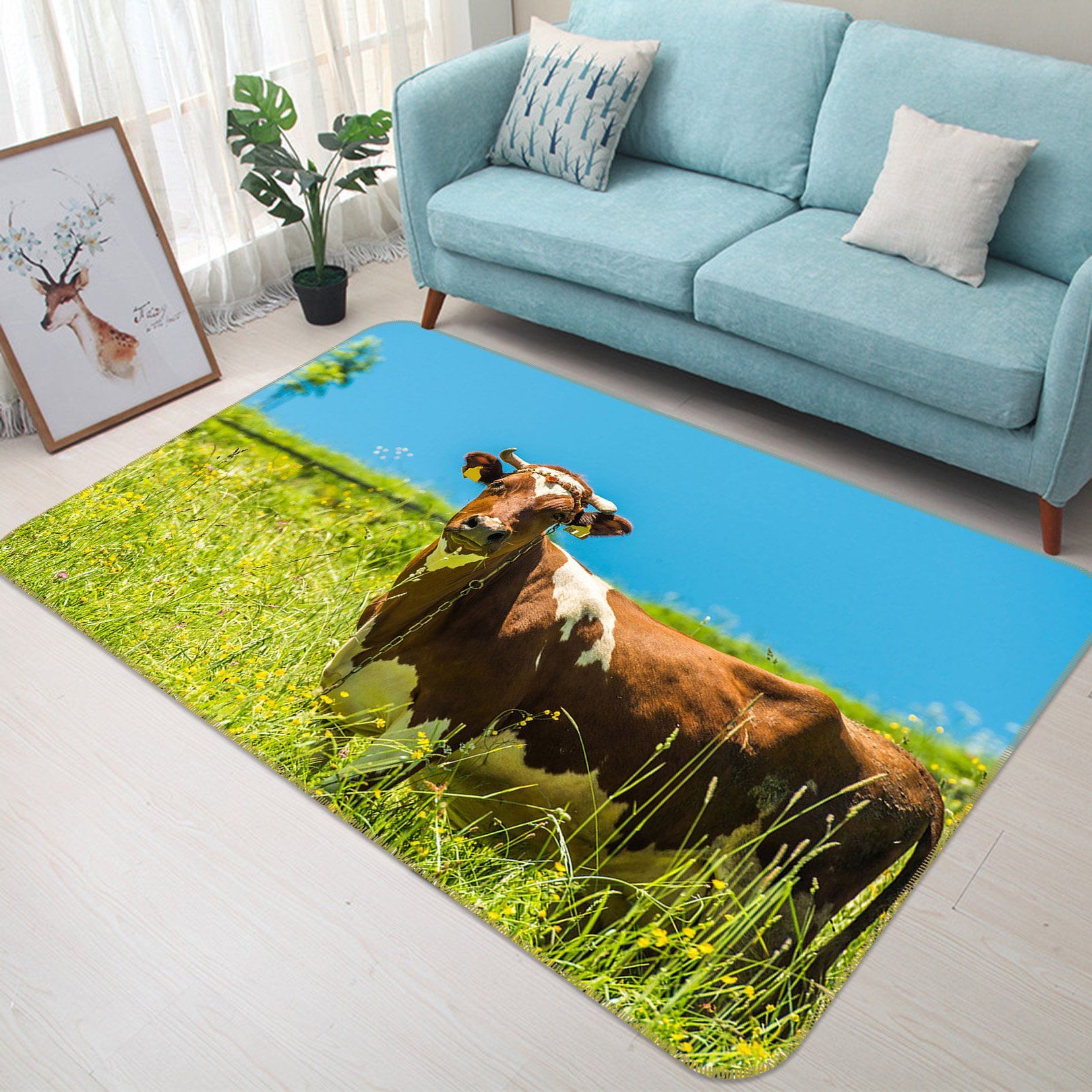 3D Grassland Cow 204 Animal Non Slip Rug Mat Mat AJ Creativity Home 