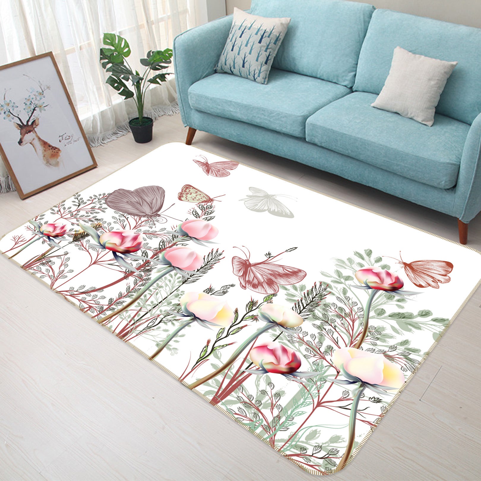 3D Flower Butterfly 37080 Non Slip Rug Mat