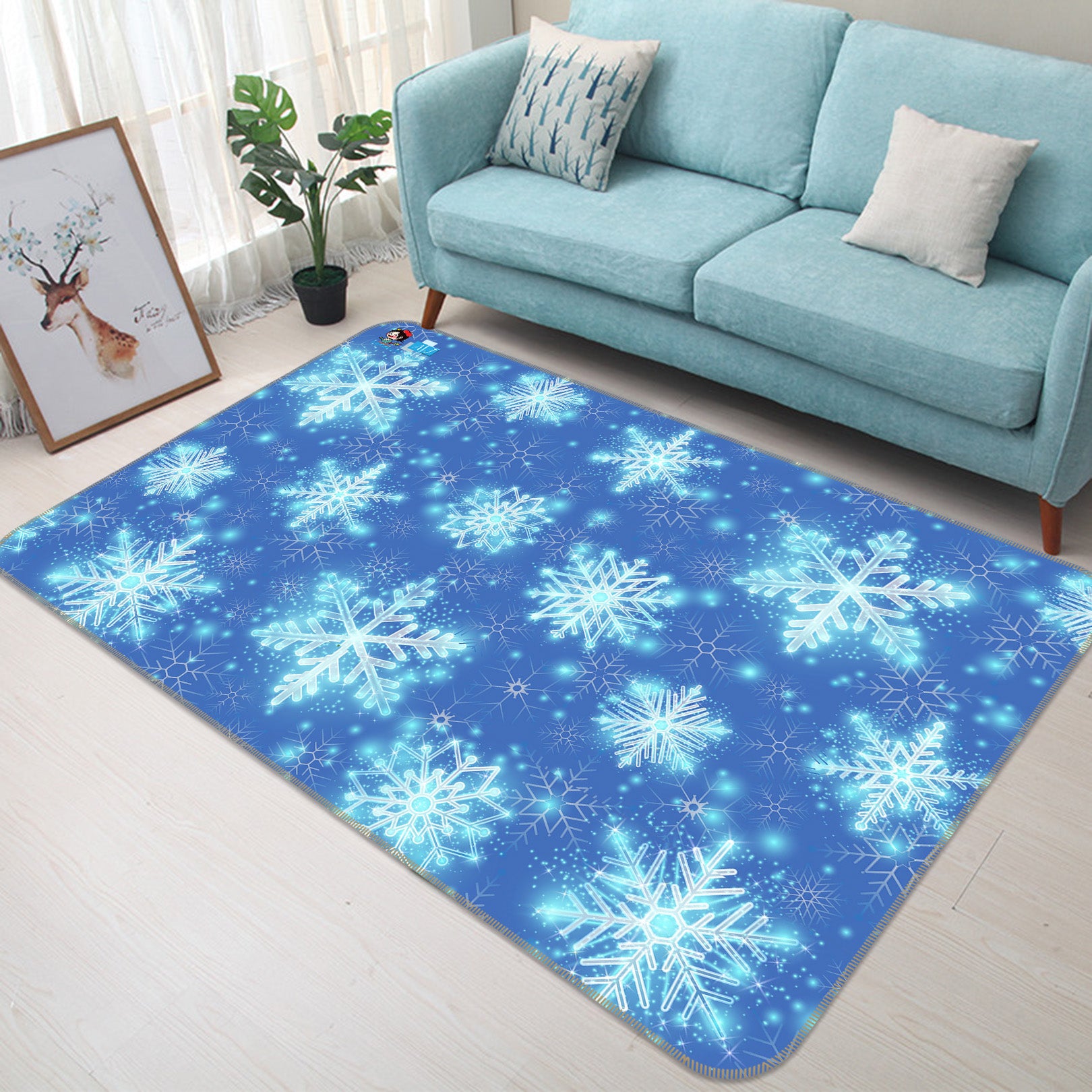 3D Blue Snowflakes 55054 Christmas Non Slip Rug Mat Xmas