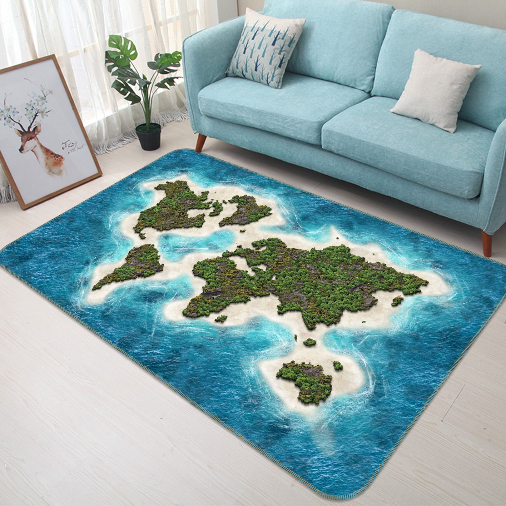 3D Green Island 2003 World Map Non Slip Rug Mat