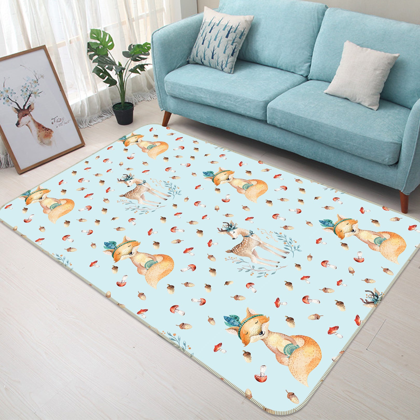 3D Fox Spotted Deer 128 Uta Naumann Rug Non Slip Rug Mat