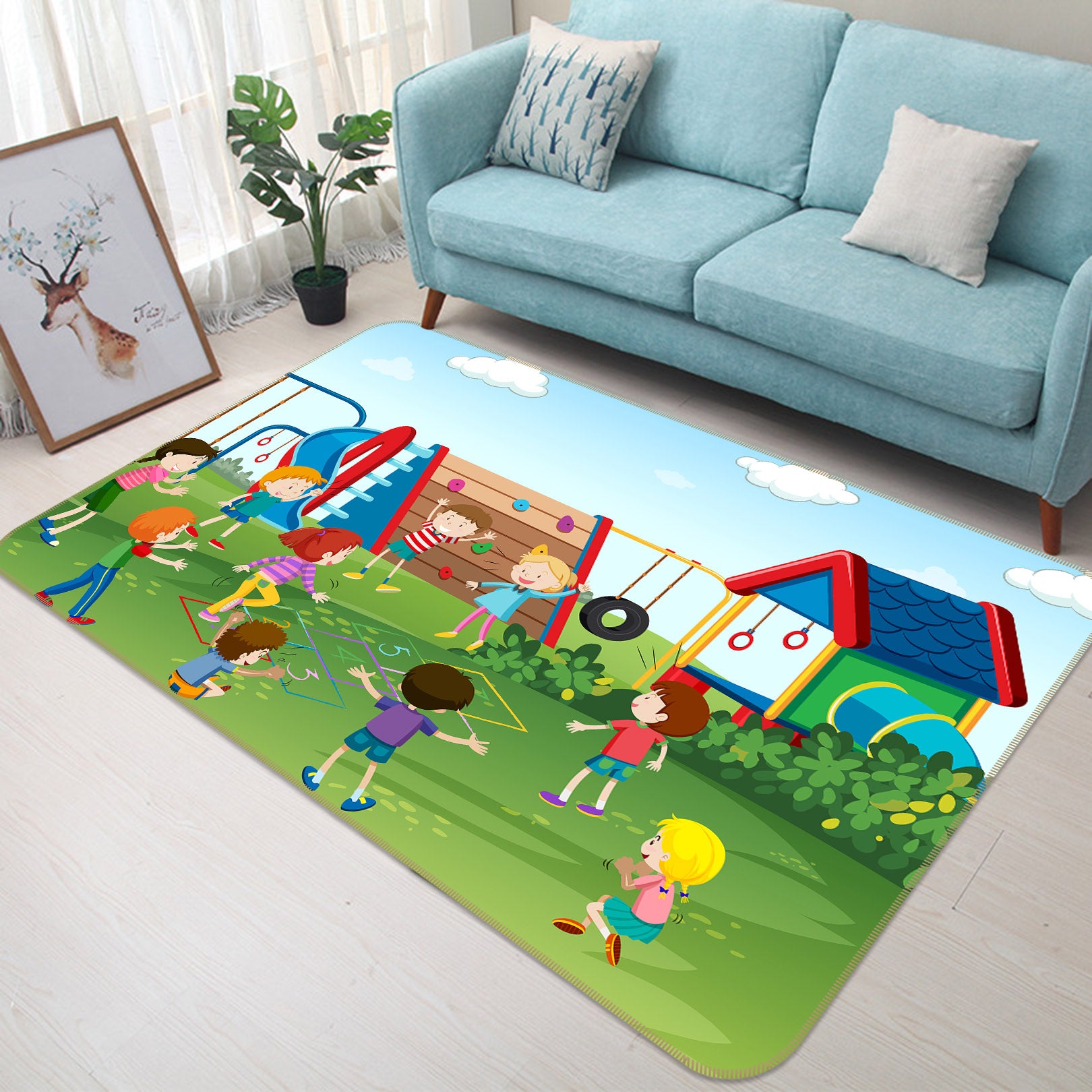 3D Kids Playing 36095 Non Slip Rug Mat