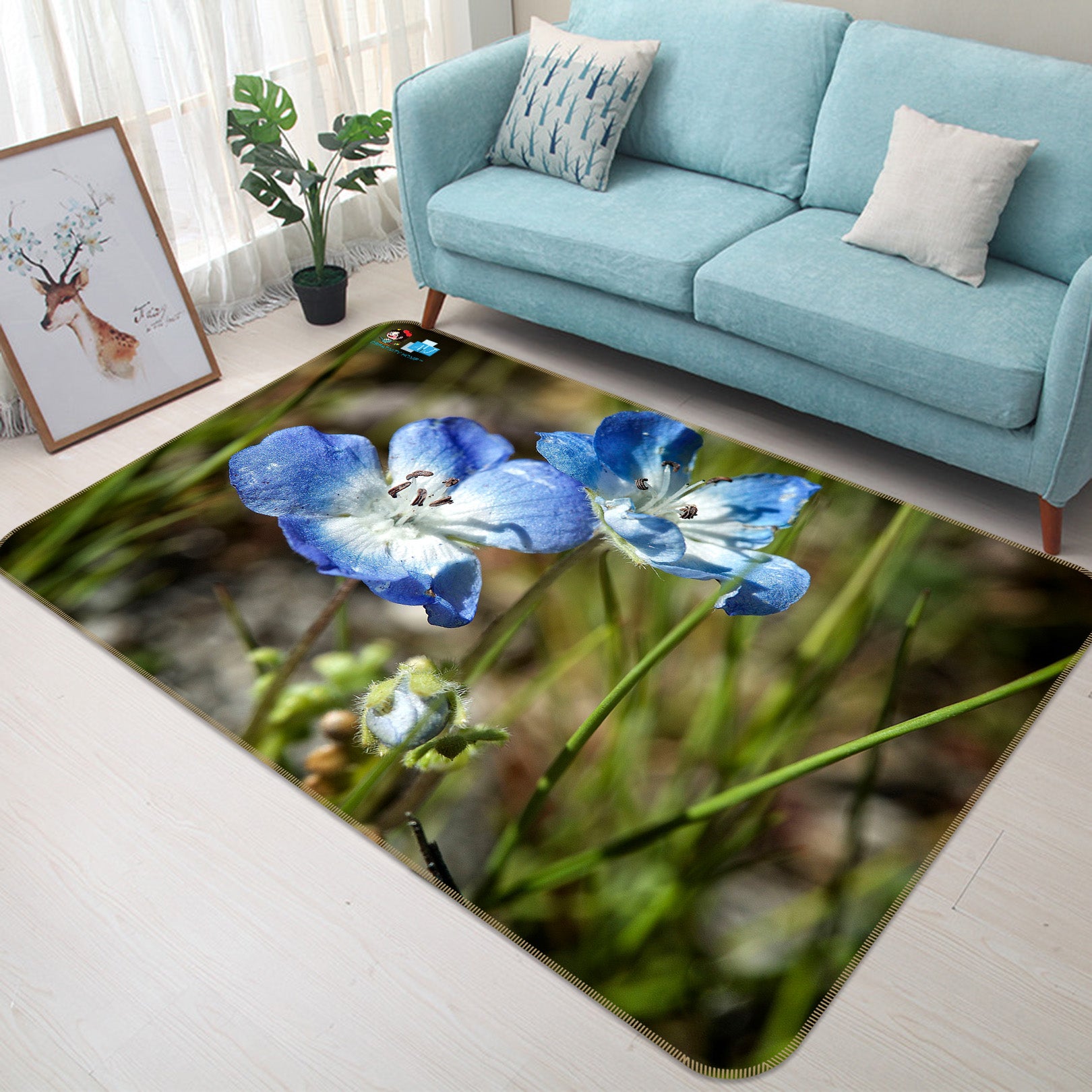 3D Blue Flowers 62036 Kathy Barefield Rug Non Slip Rug Mat