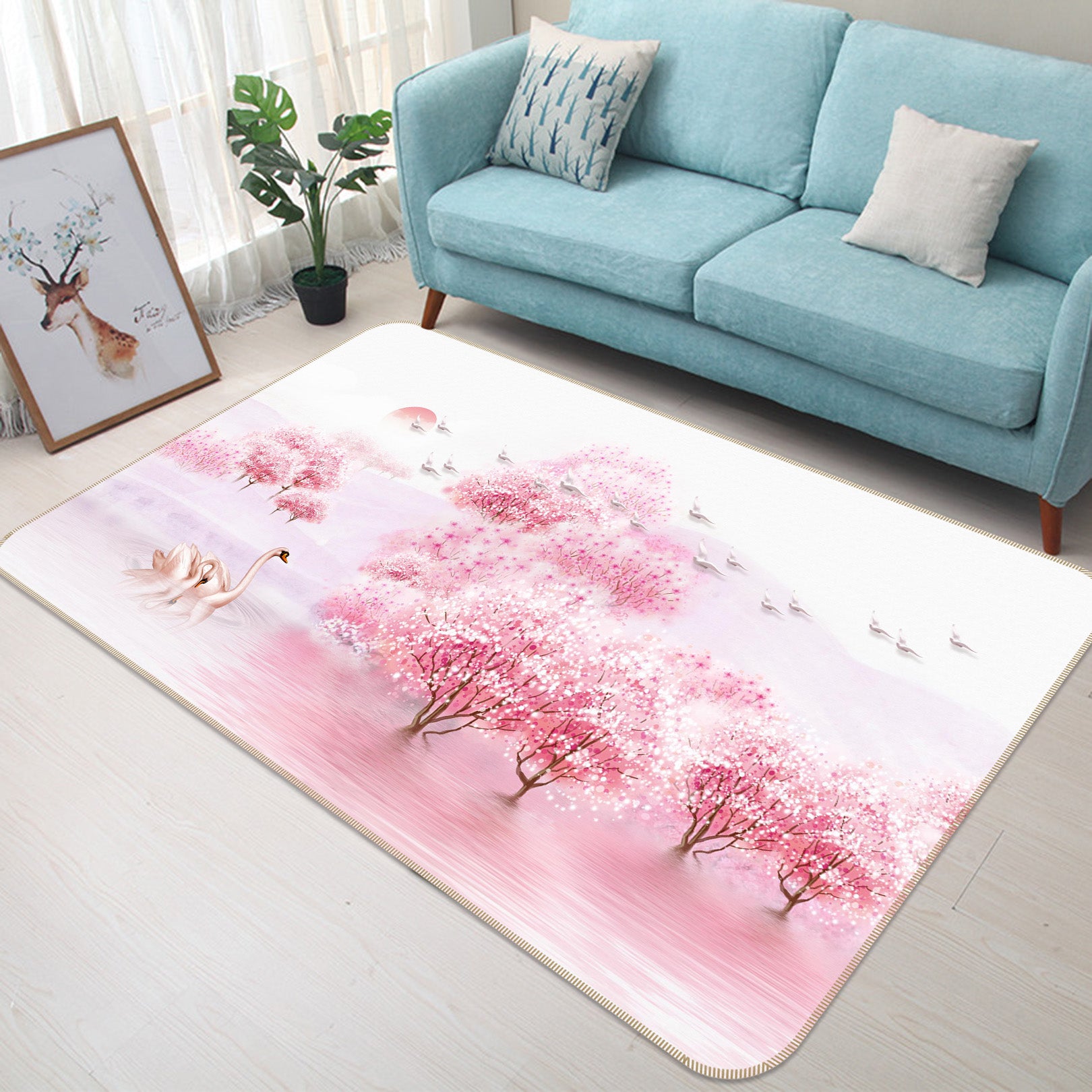 3D Pink Cherry Tree 65131 Non Slip Rug Mat