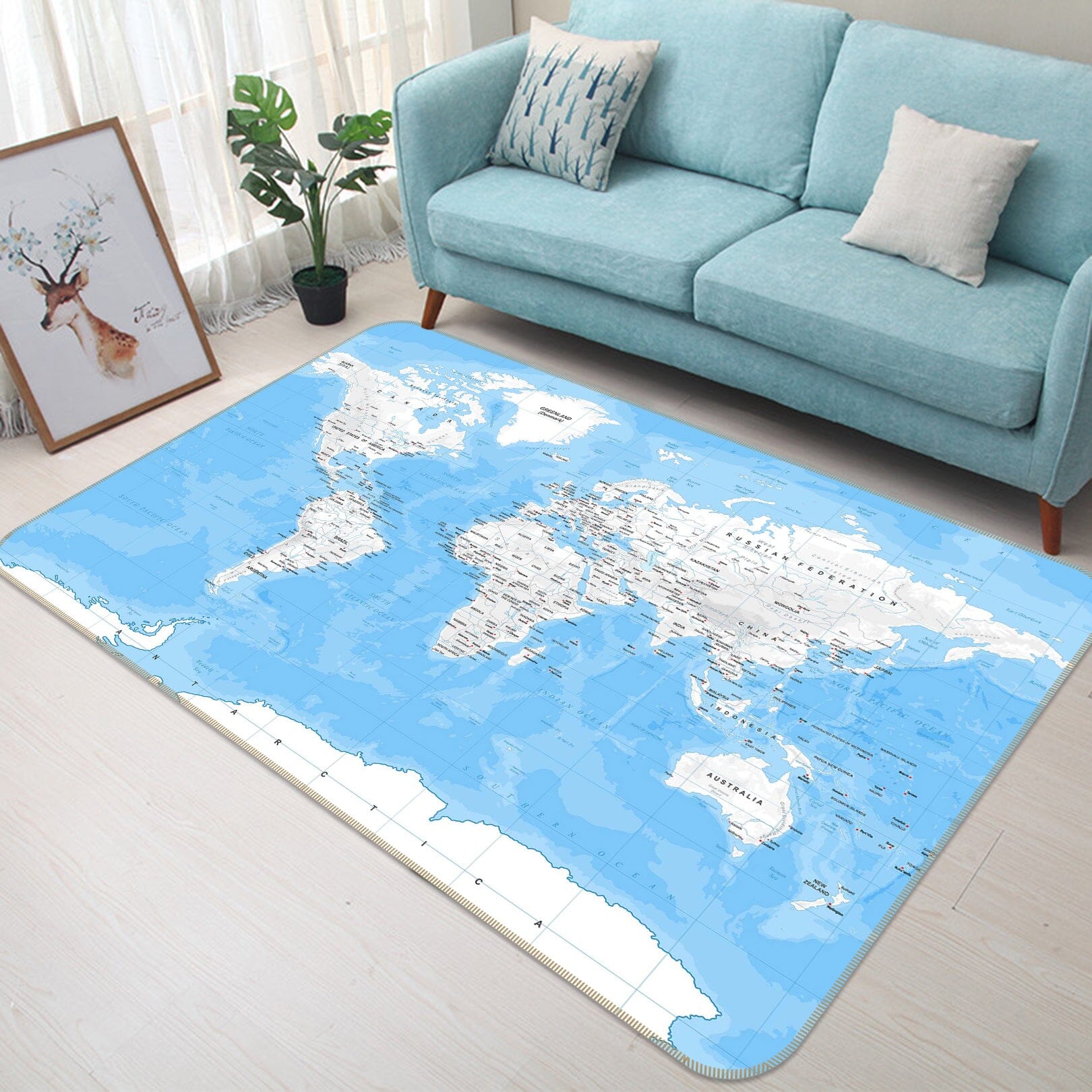 3D Blue Sky White Clouds 286 World Map Non Slip Rug Mat Mat AJ Creativity Home 