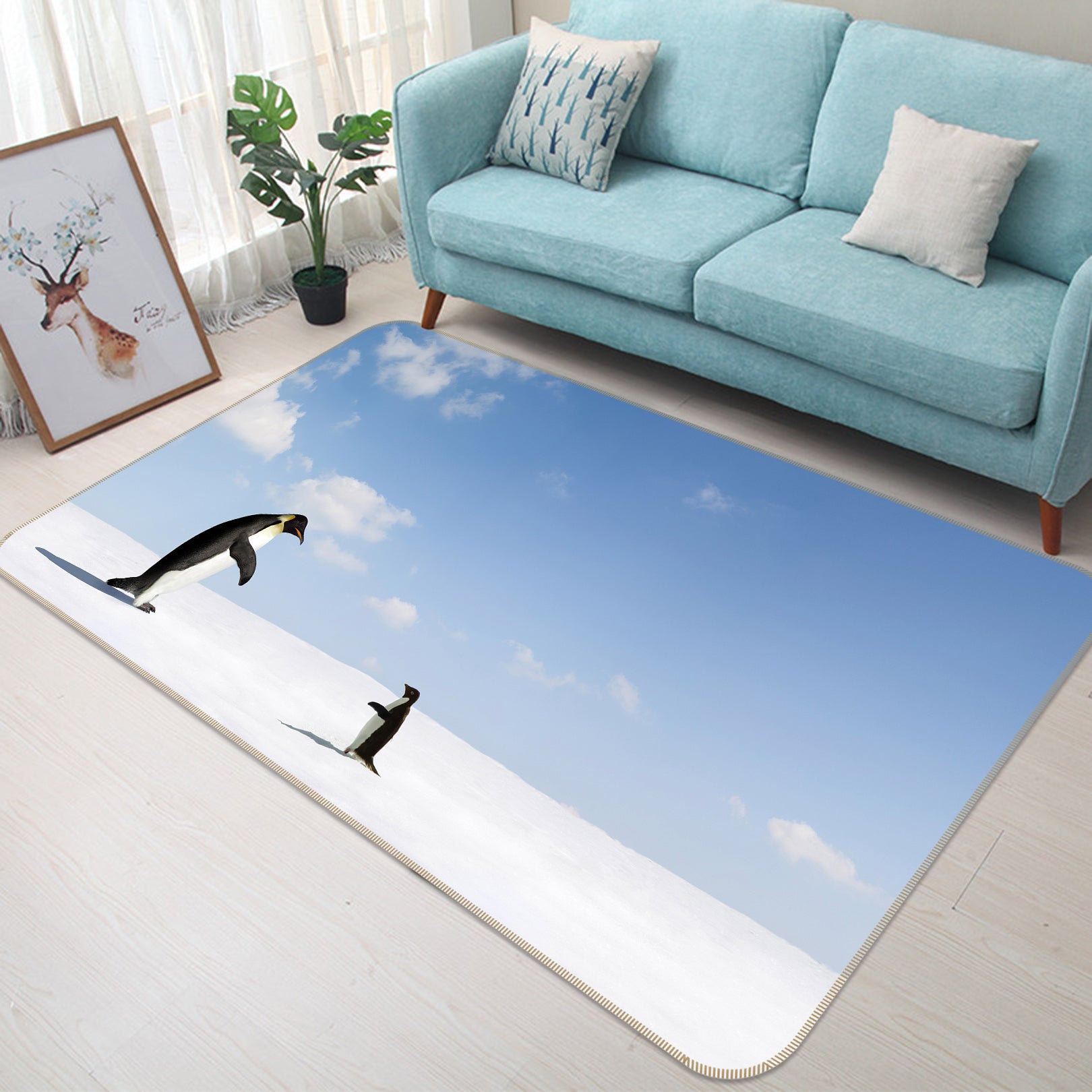 3D Penguin Snow 148 Animal Non Slip Rug Mat