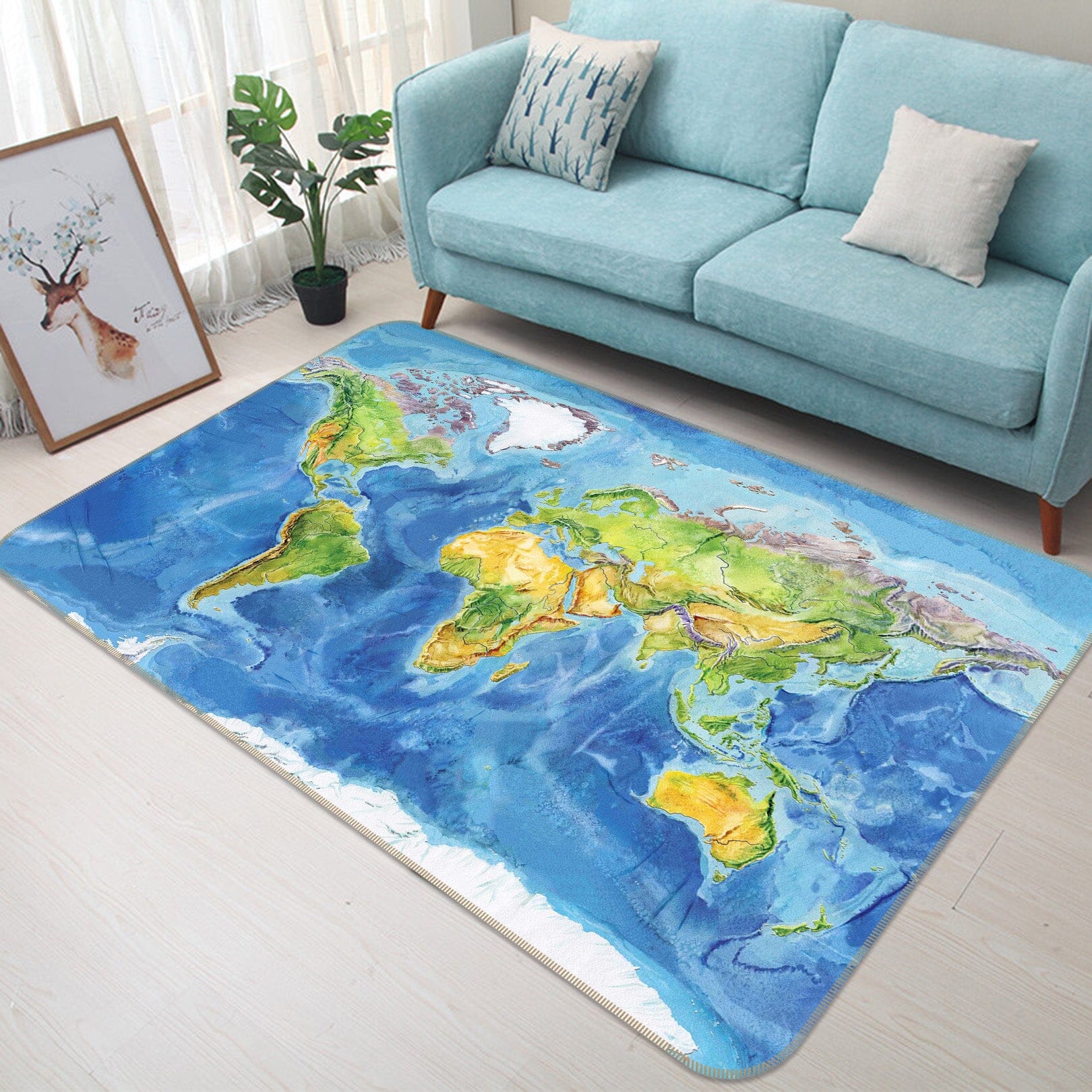 3D Blue Ocean 295 World Map Non Slip Rug Mat Mat AJ Creativity Home 