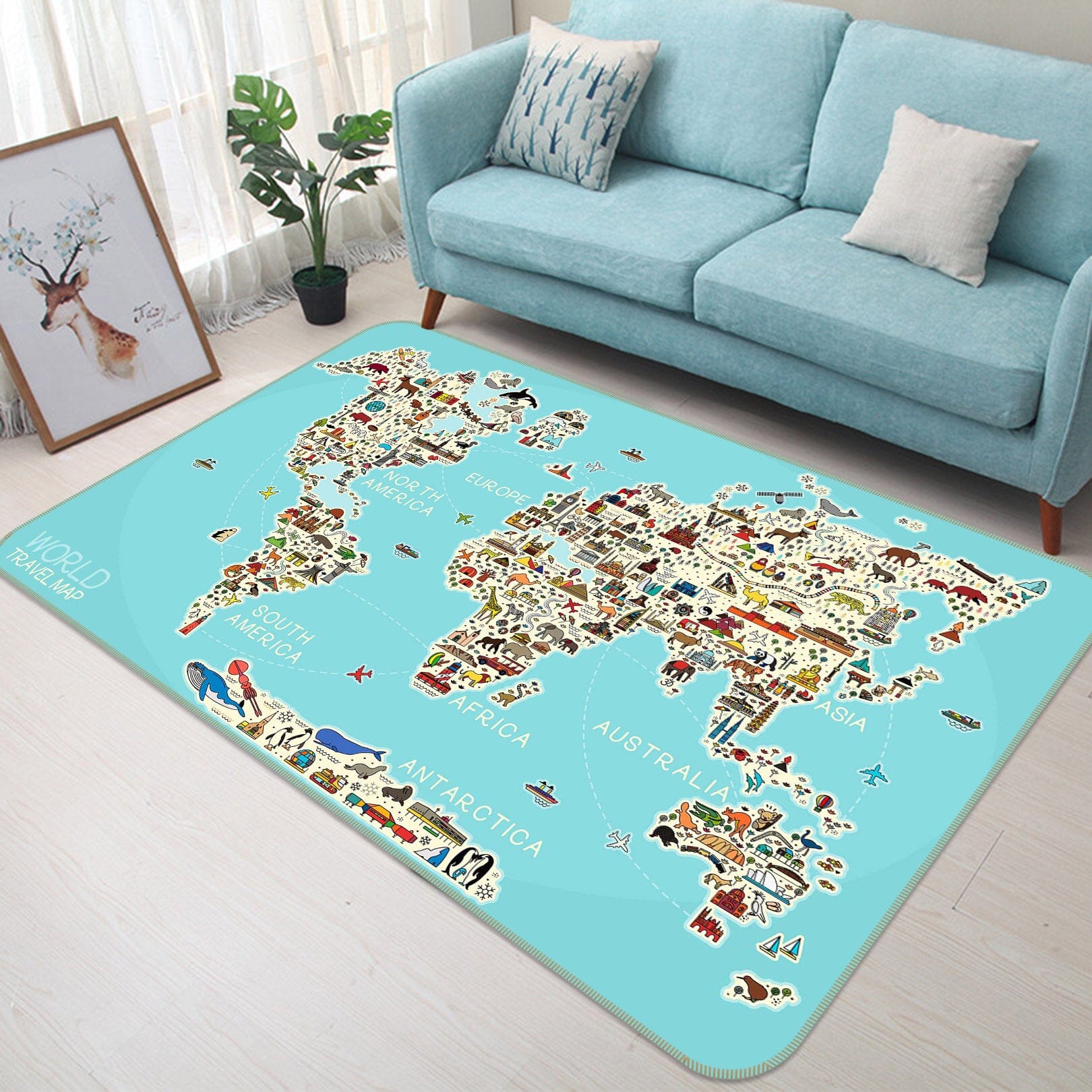 3D Animal Painting 313 World Map Non Slip Rug Mat Mat AJ Creativity Home 