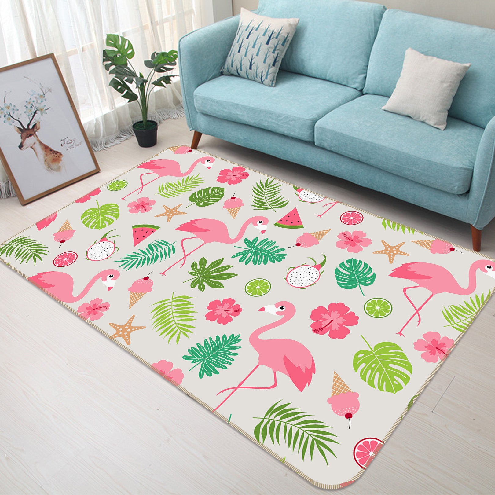 3D Flamingo Leaves 34152 Non Slip Rug Mat