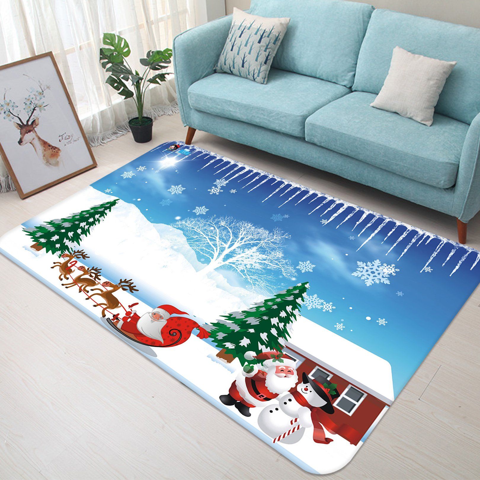 3D Snowflake Sleigh 013 Non Slip Rug Mat Mat AJ Creativity Home 