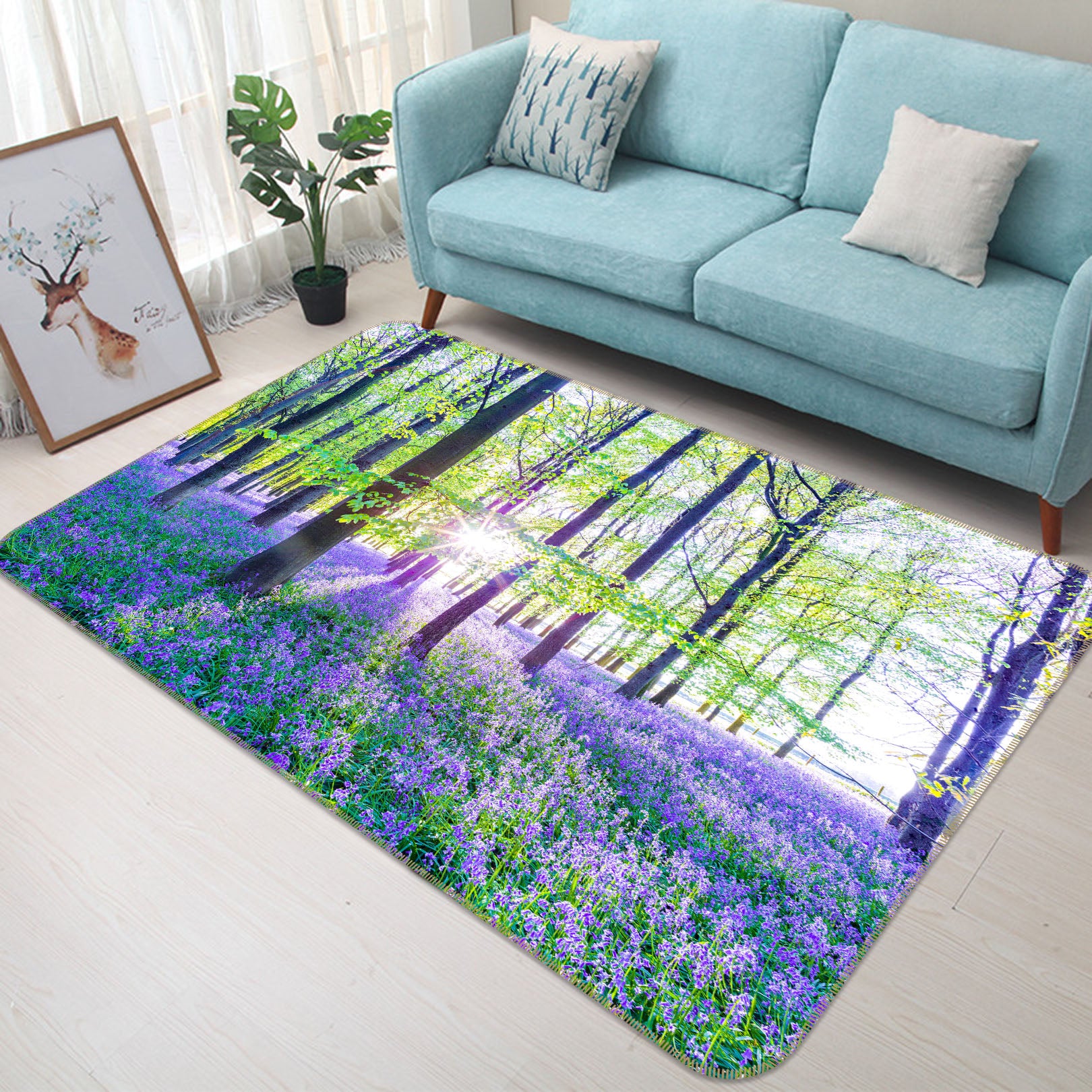 3D Purple Blue Flowers Forest 83263 Assaf Frank Rug Non Slip Rug Mat
