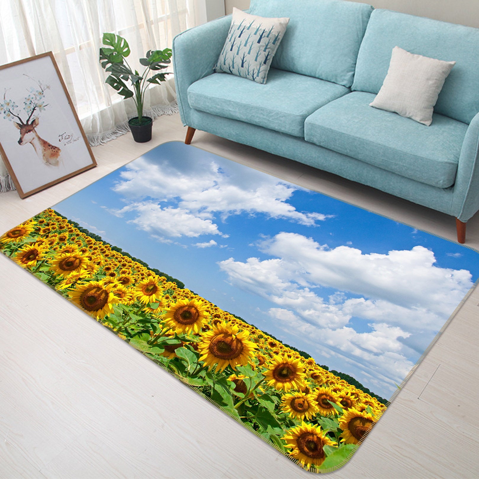 3D Sunflower Sky 29189 Non Slip Rug Mat