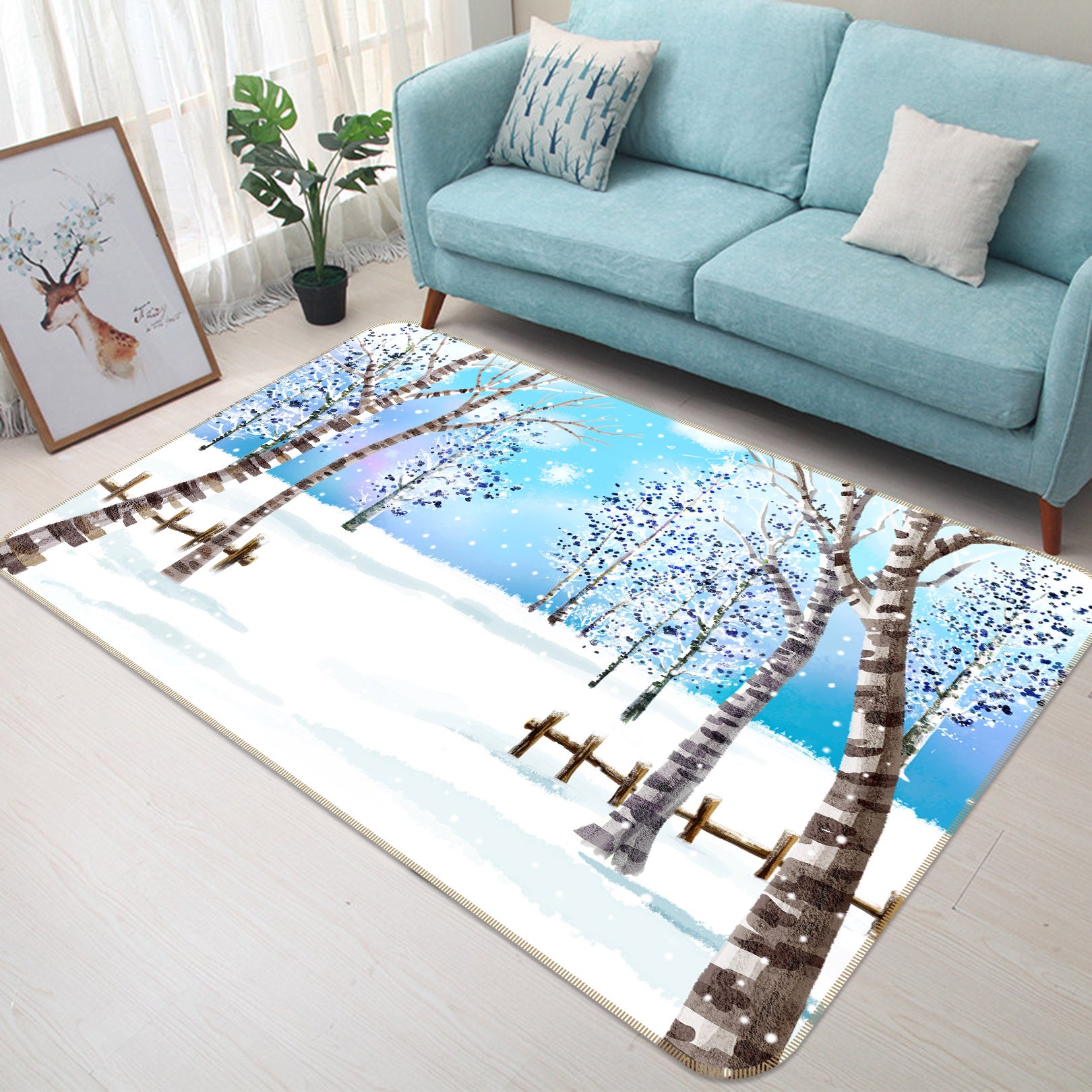 3D Snowfield Tree 29116 Non Slip Rug Mat