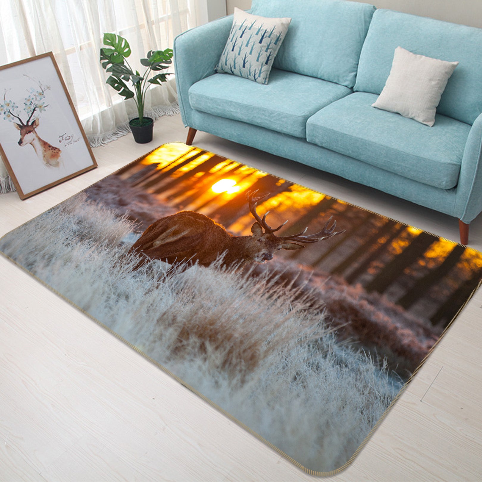 3D Deer Forest 68169 Animal Non Slip Rug Mat