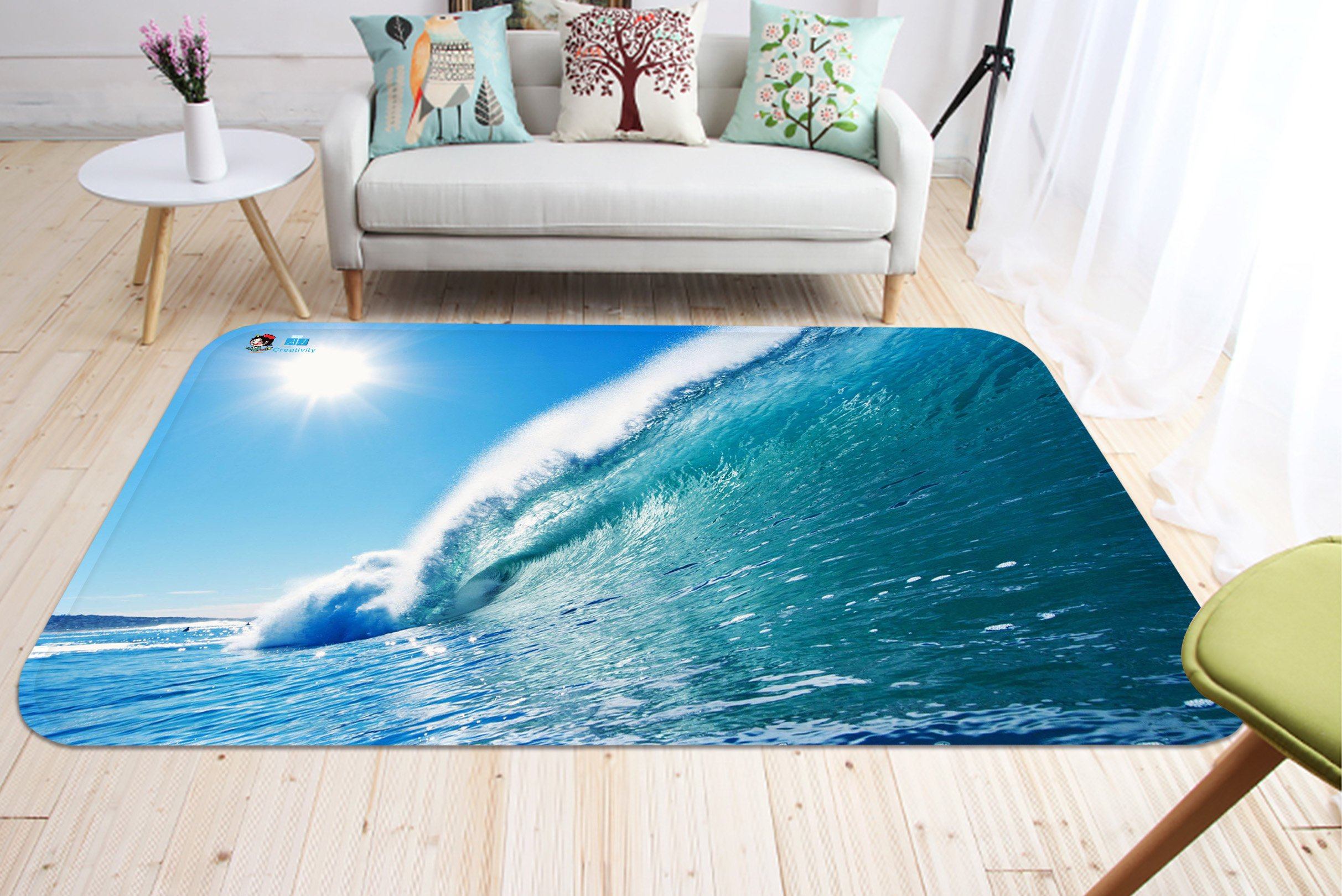3D Blue Sea High Wave 127 Non Slip Rug Mat Mat AJ Creativity Home 