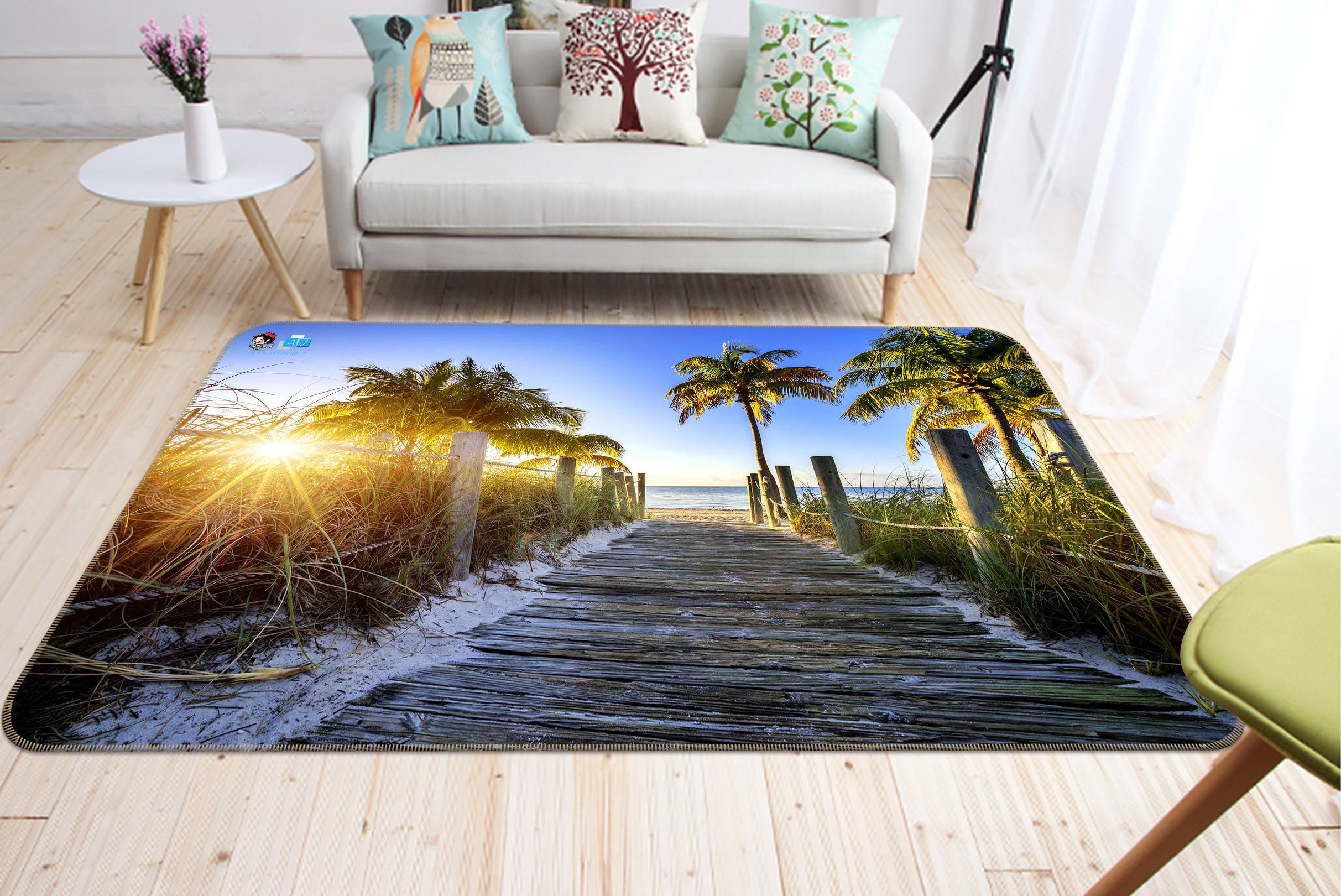 3D Walkway Coconut Tree 66122 Non Slip Rug Mat