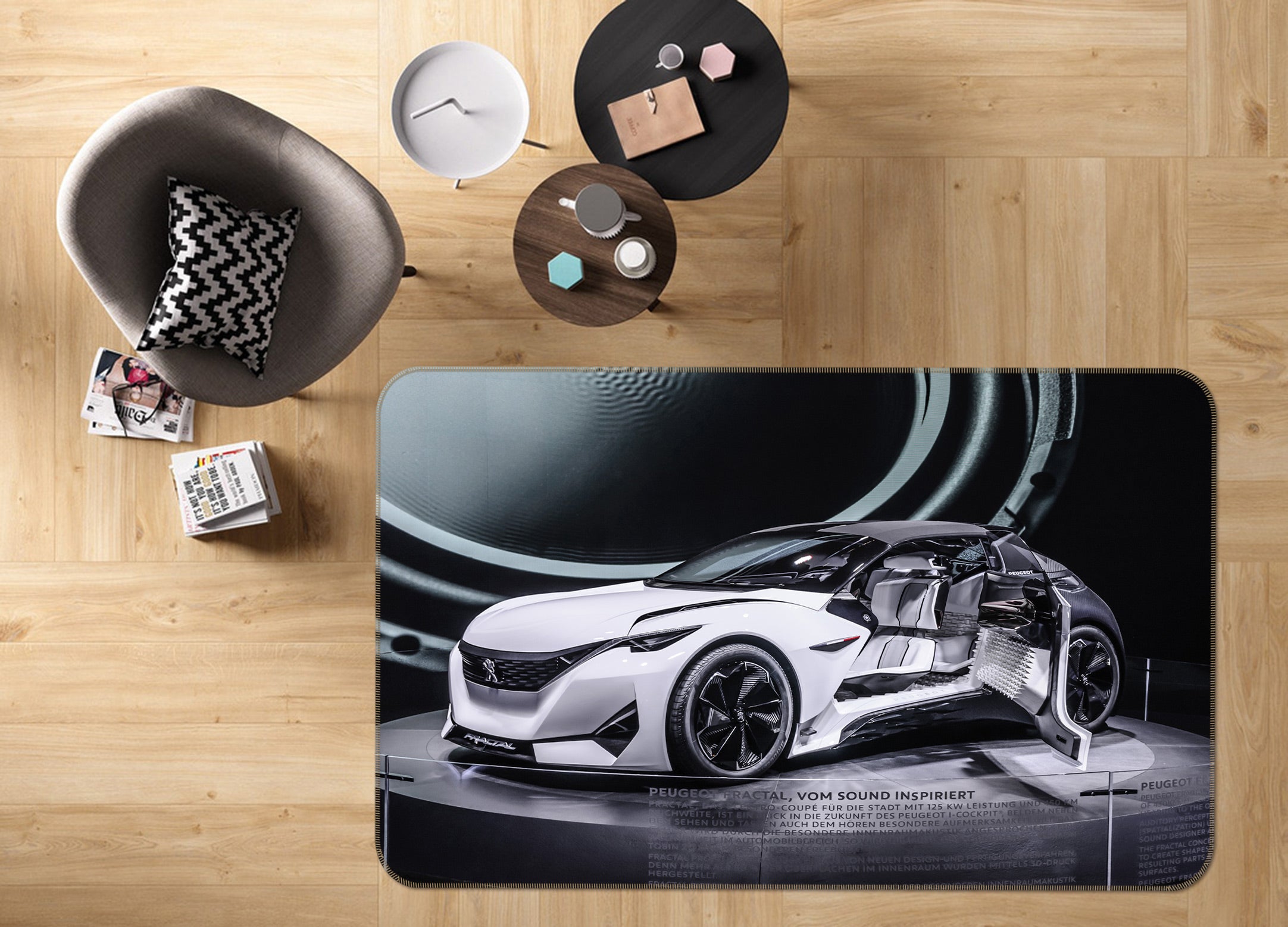 3D Black White Car 68029 Vehicle Non Slip Rug Mat