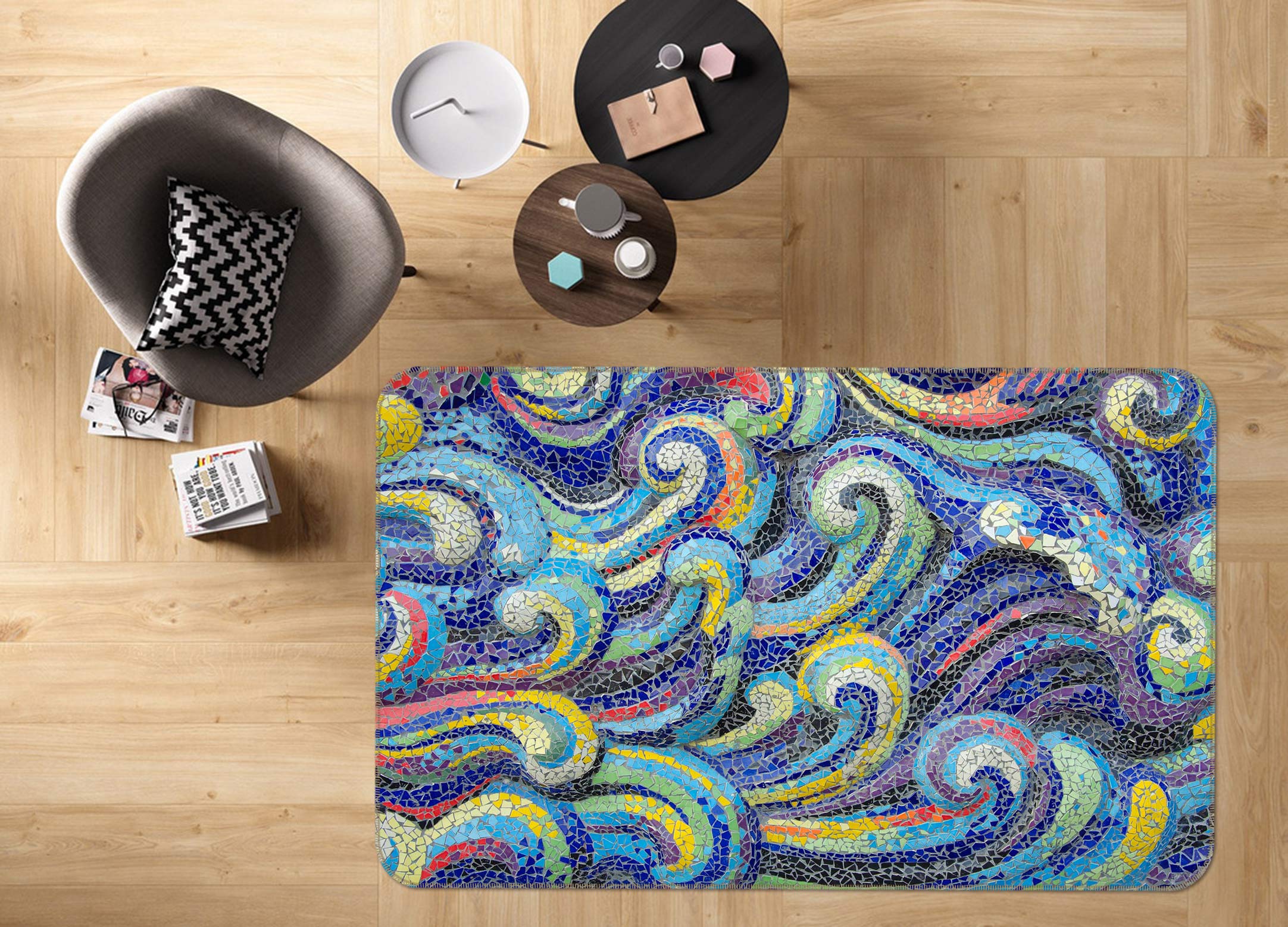 3D Wave Pattern 33011 Non Slip Rug Mat
