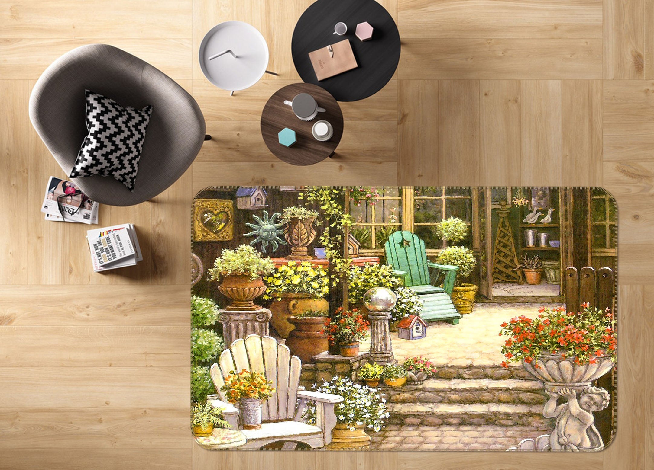 3D Flower Pot 33169 Non Slip Rug Mat