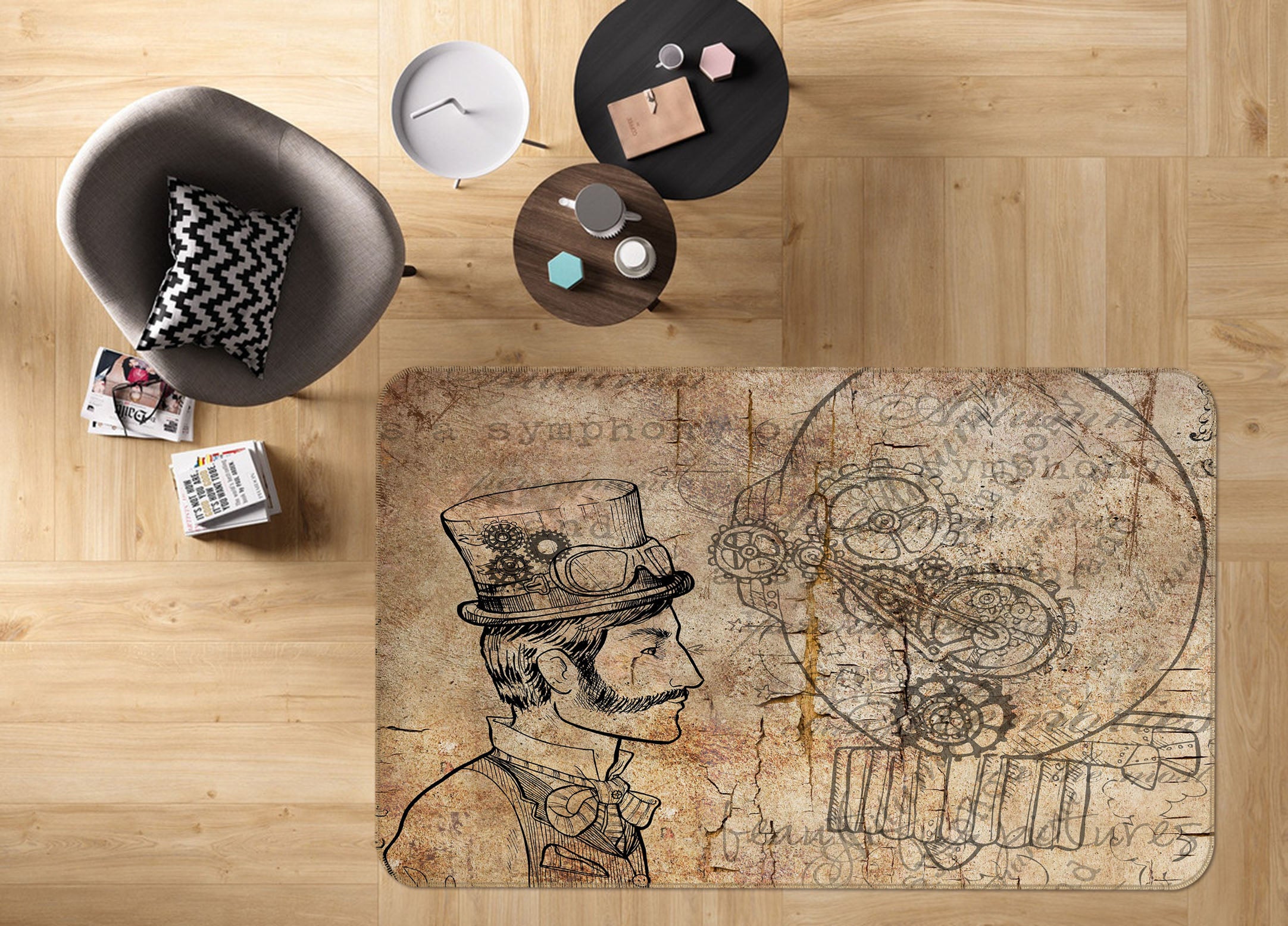 3D Portrait Mechanical Drawing 33110 Non Slip Rug Mat