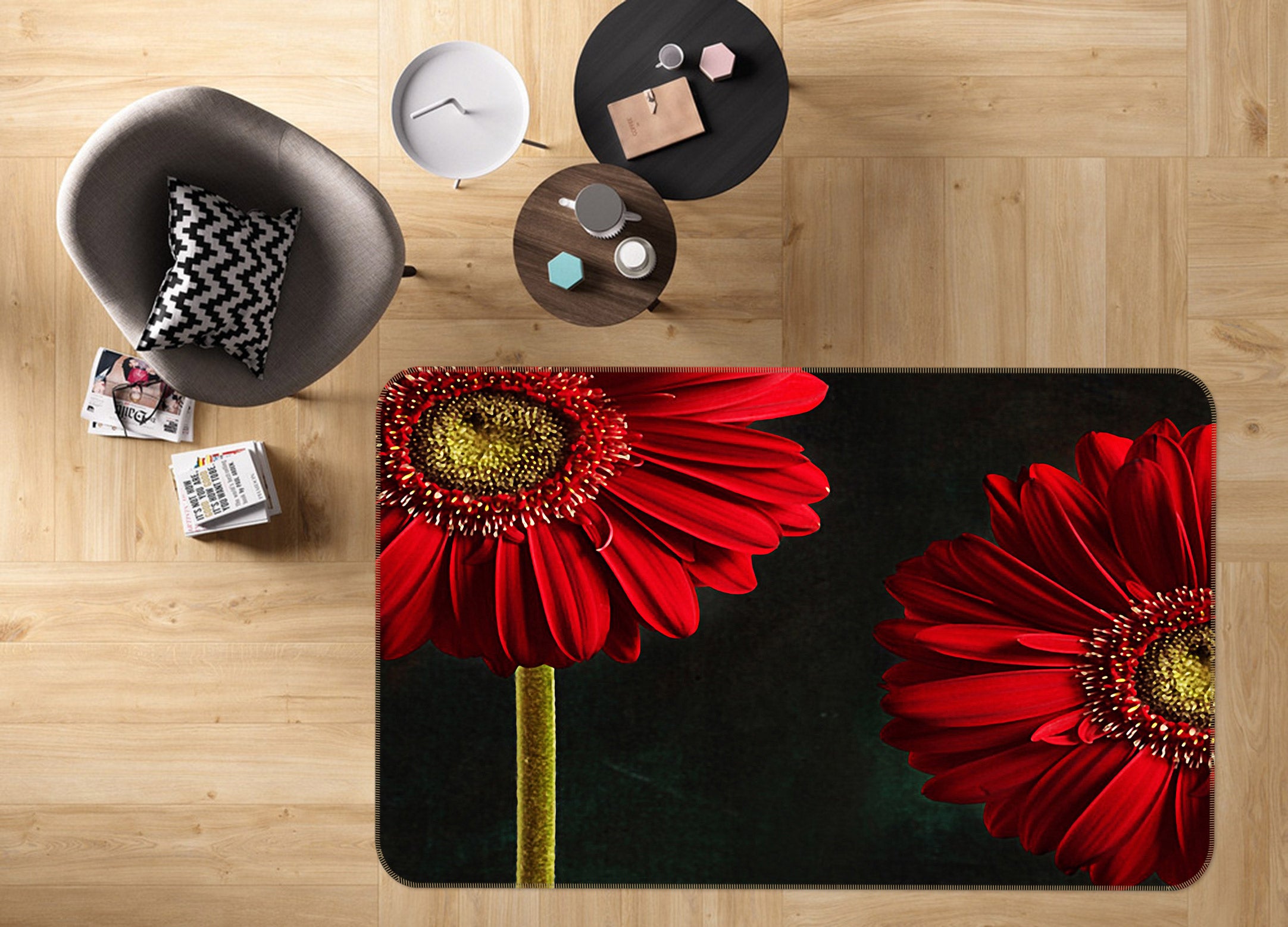 3D Red Flowers 75248 Non Slip Rug Mat