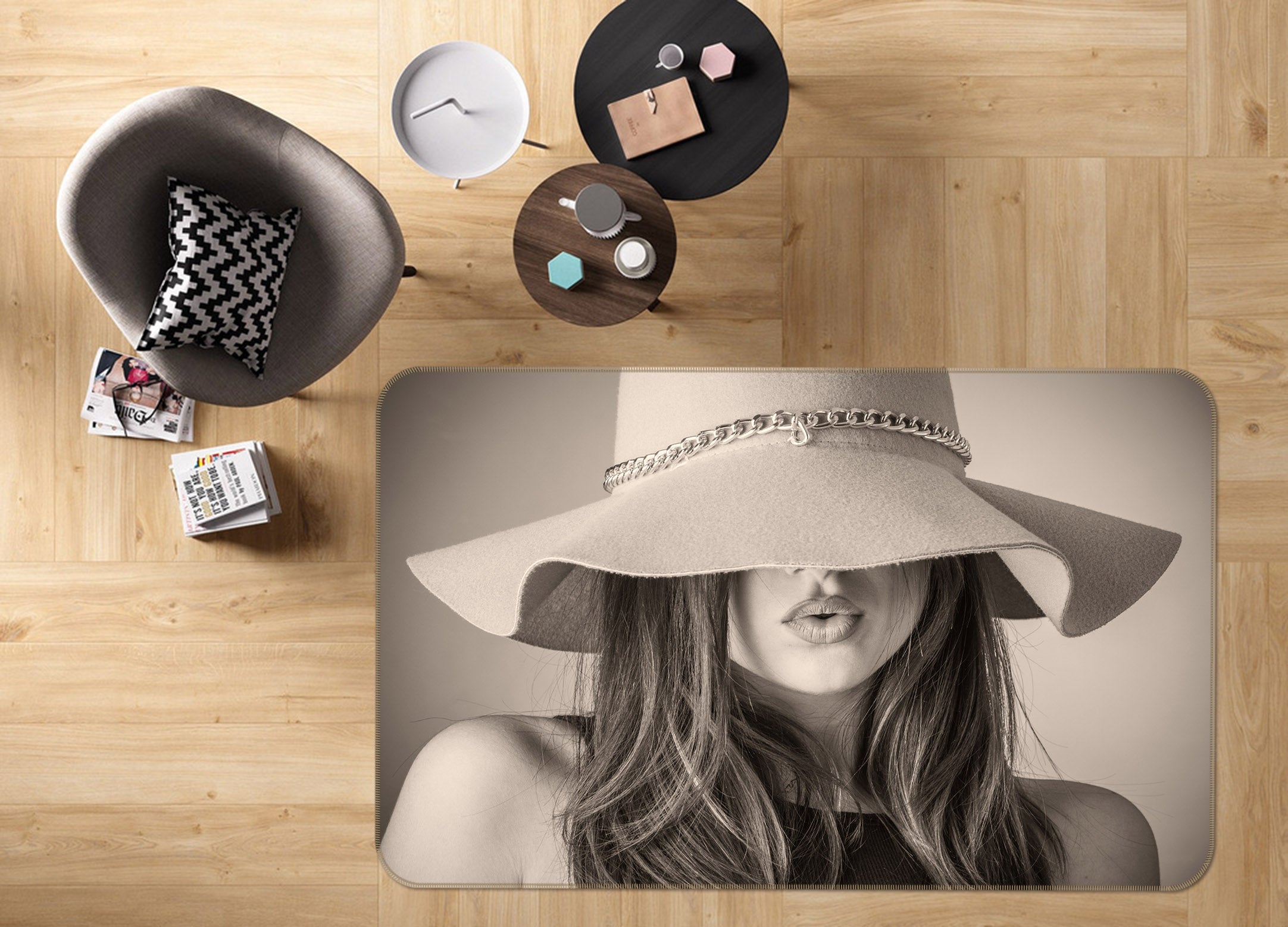 3D Girl Long Hair Hat 36132 Non Slip Rug Mat