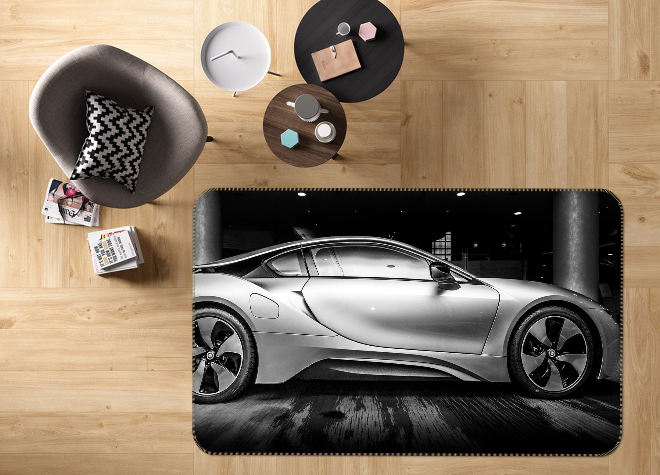 3D Silver Car 67190 Vehicle Non Slip Rug Mat