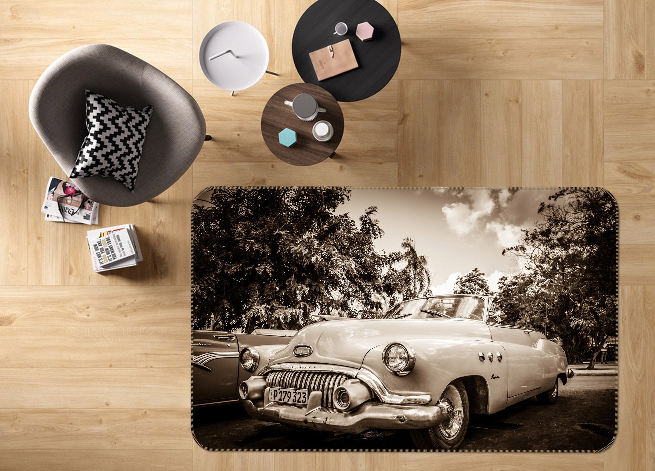 3D White Roadster 67233 Vehicle Non Slip Rug Mat