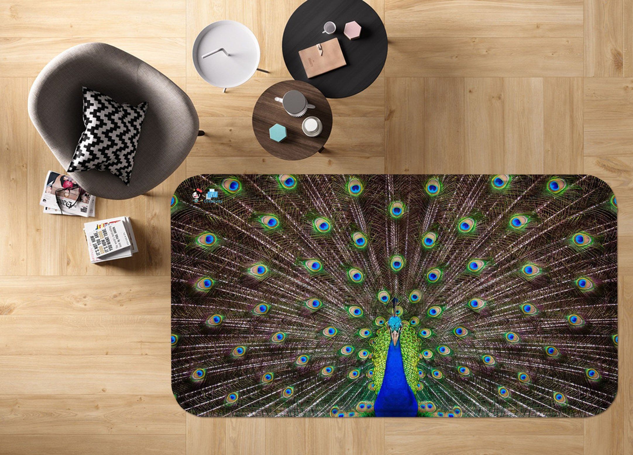 3D Spreading Tail Peacock 113 Non Slip Rug Mat Mat AJ Creativity Home 