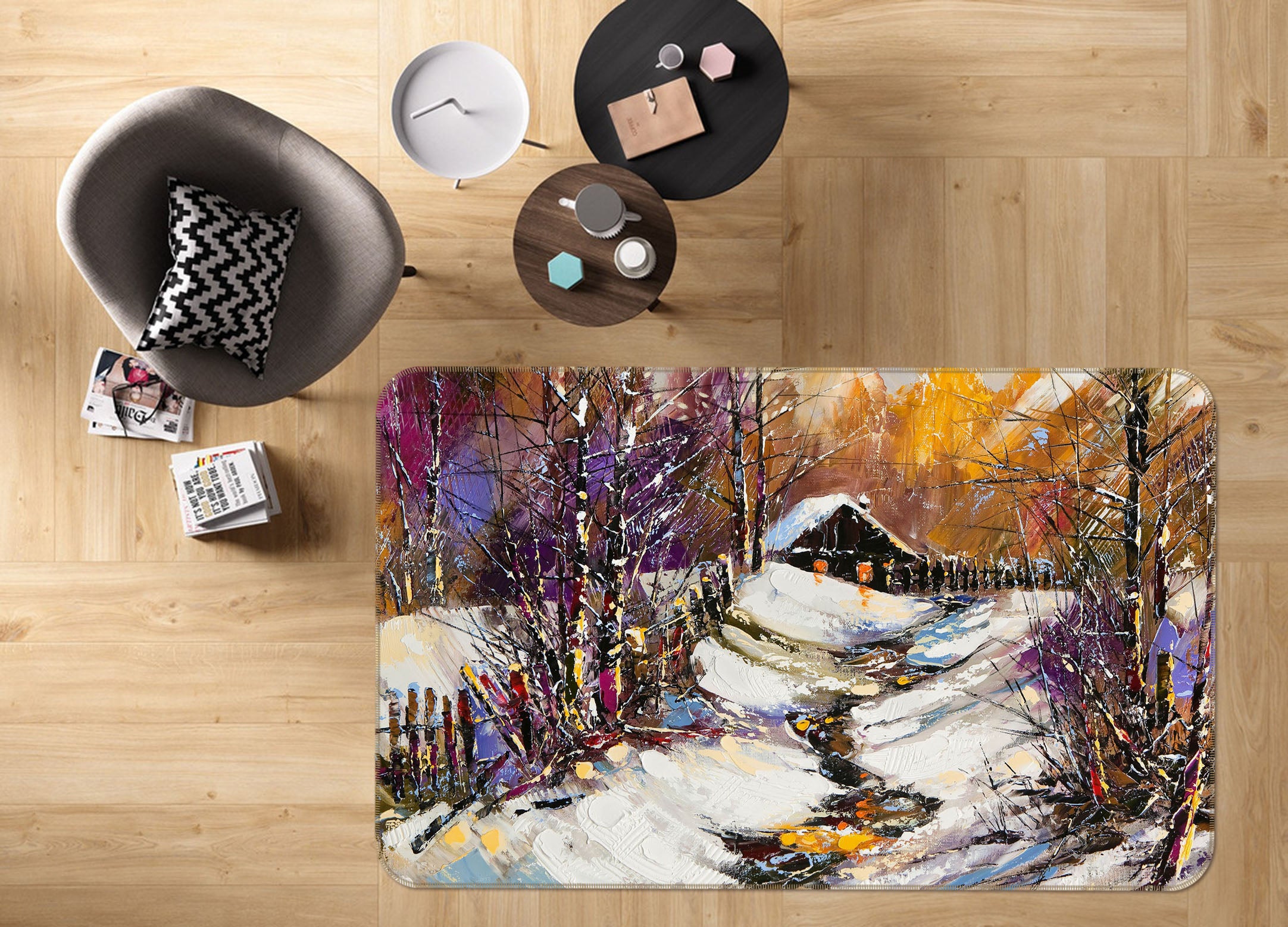 3D Snowfield Cottages 35147 Non Slip Rug Mat