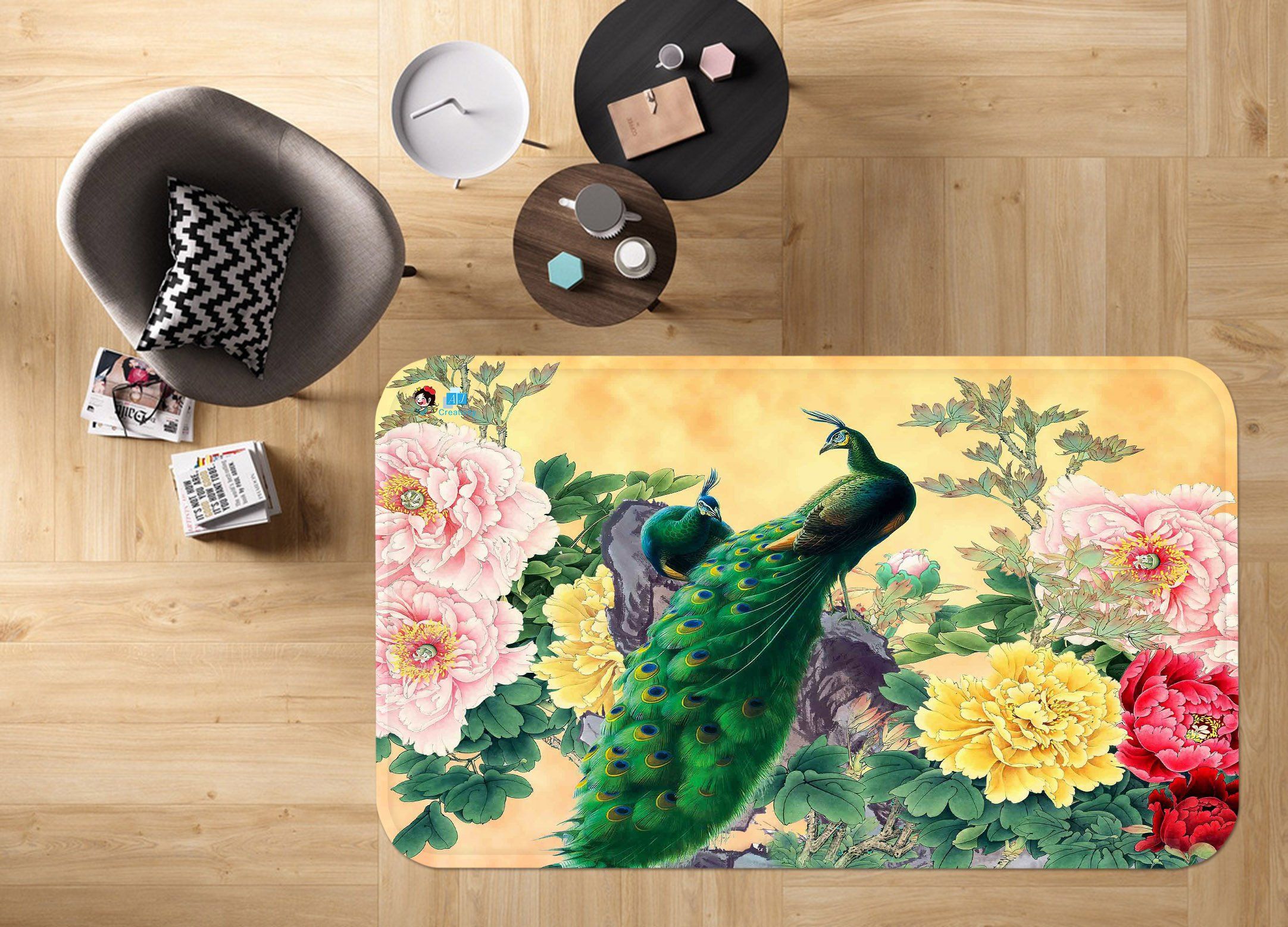 3D Flowers Peacocks 33 Non Slip Rug Mat Mat AJ Creativity Home 