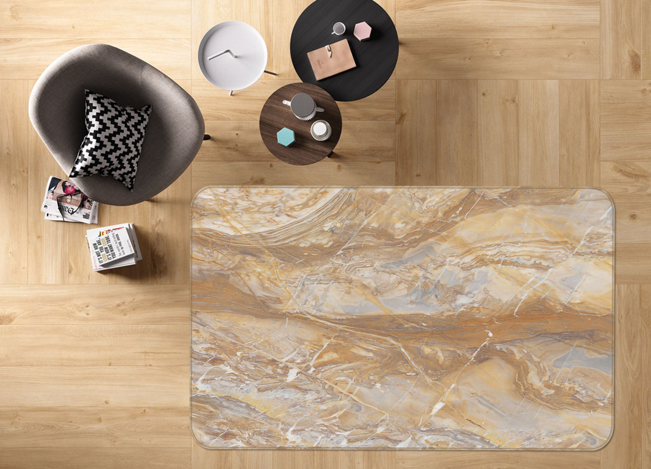 3D Yellow Marble Pattern 27114 Non Slip Rug Mat