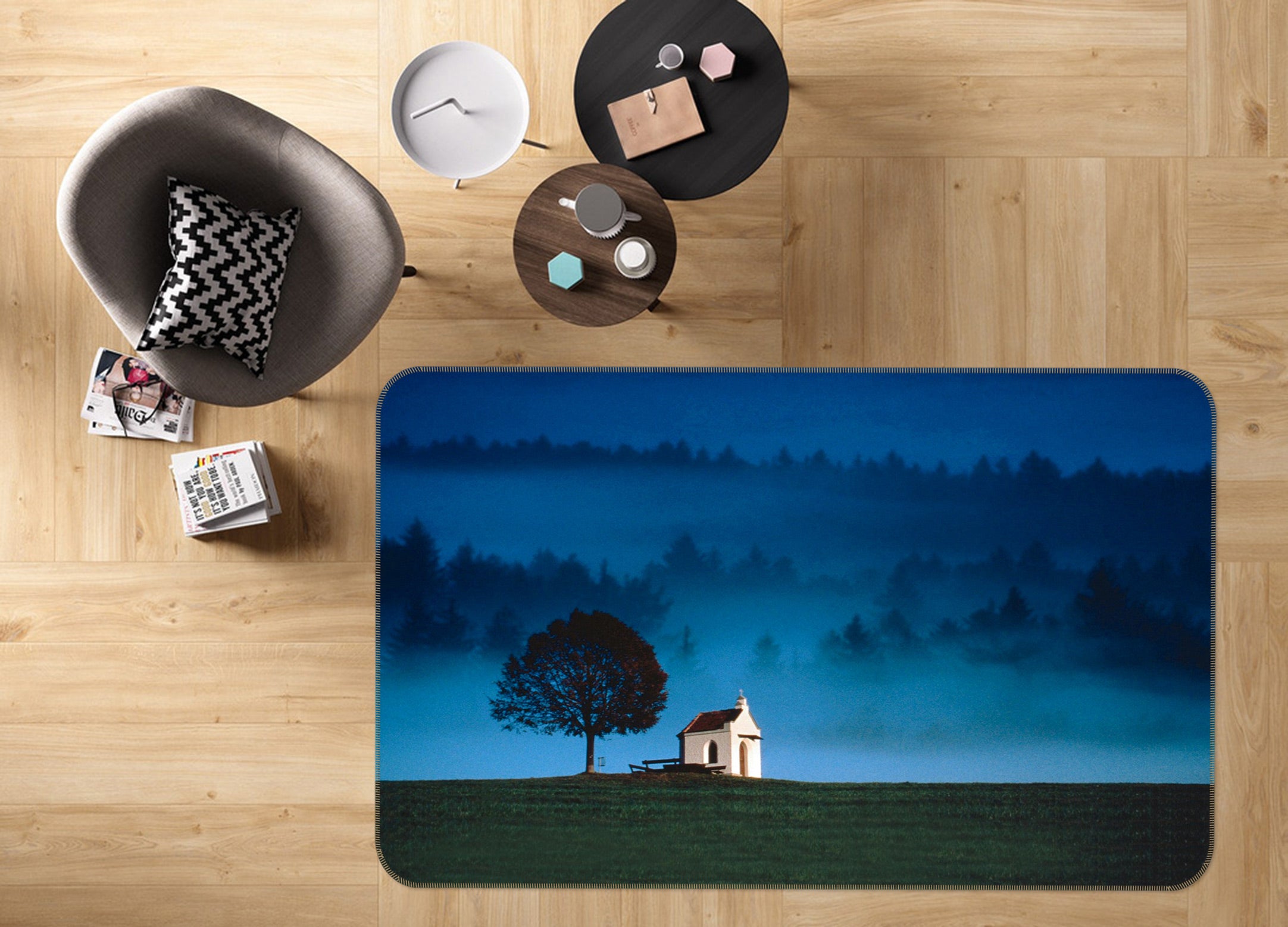 3D Night Tree House 75174 Non Slip Rug Mat
