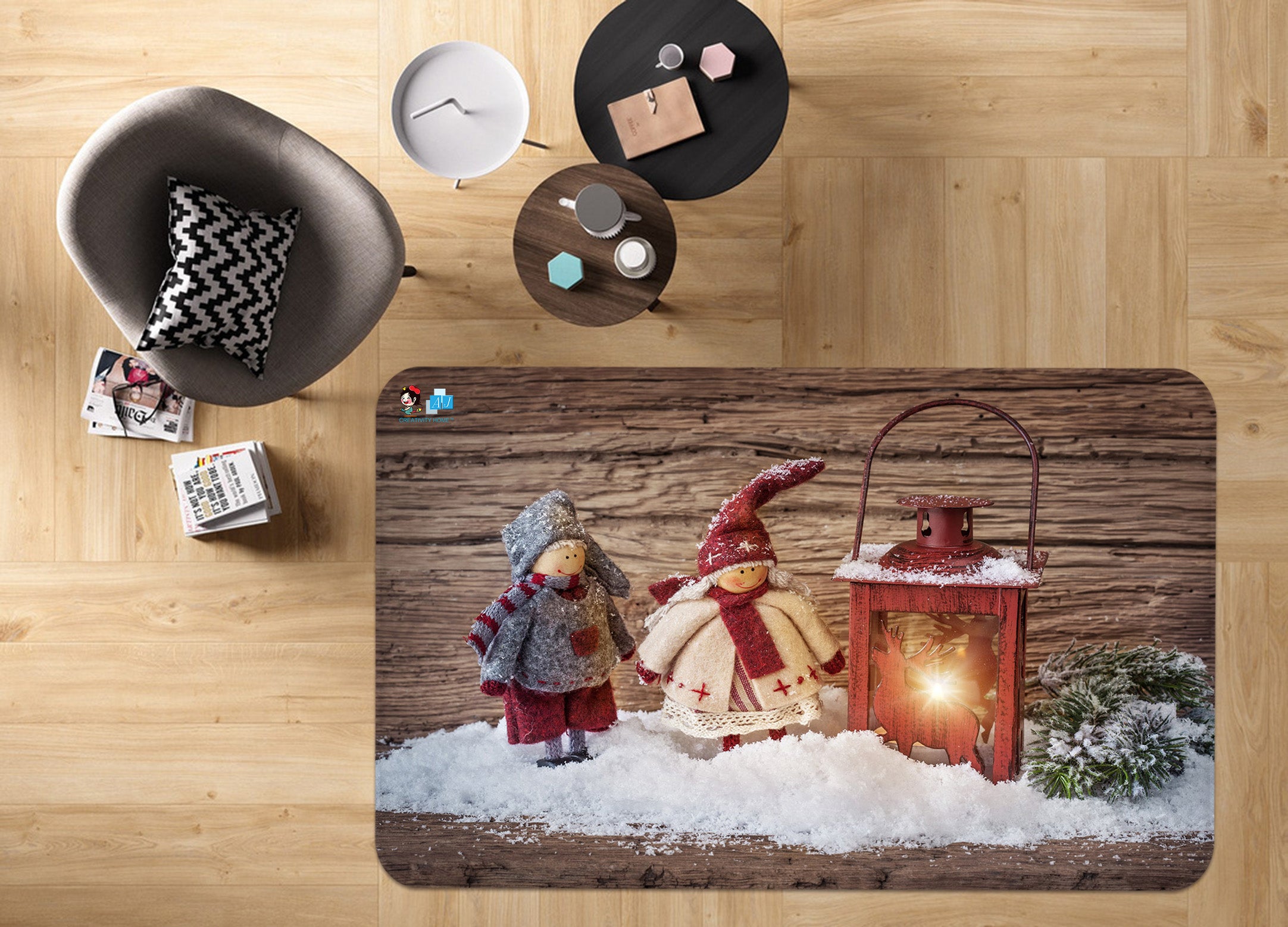 3D Candle Light Snowman Doll 65185 Christmas Non Slip Rug Mat Xmas