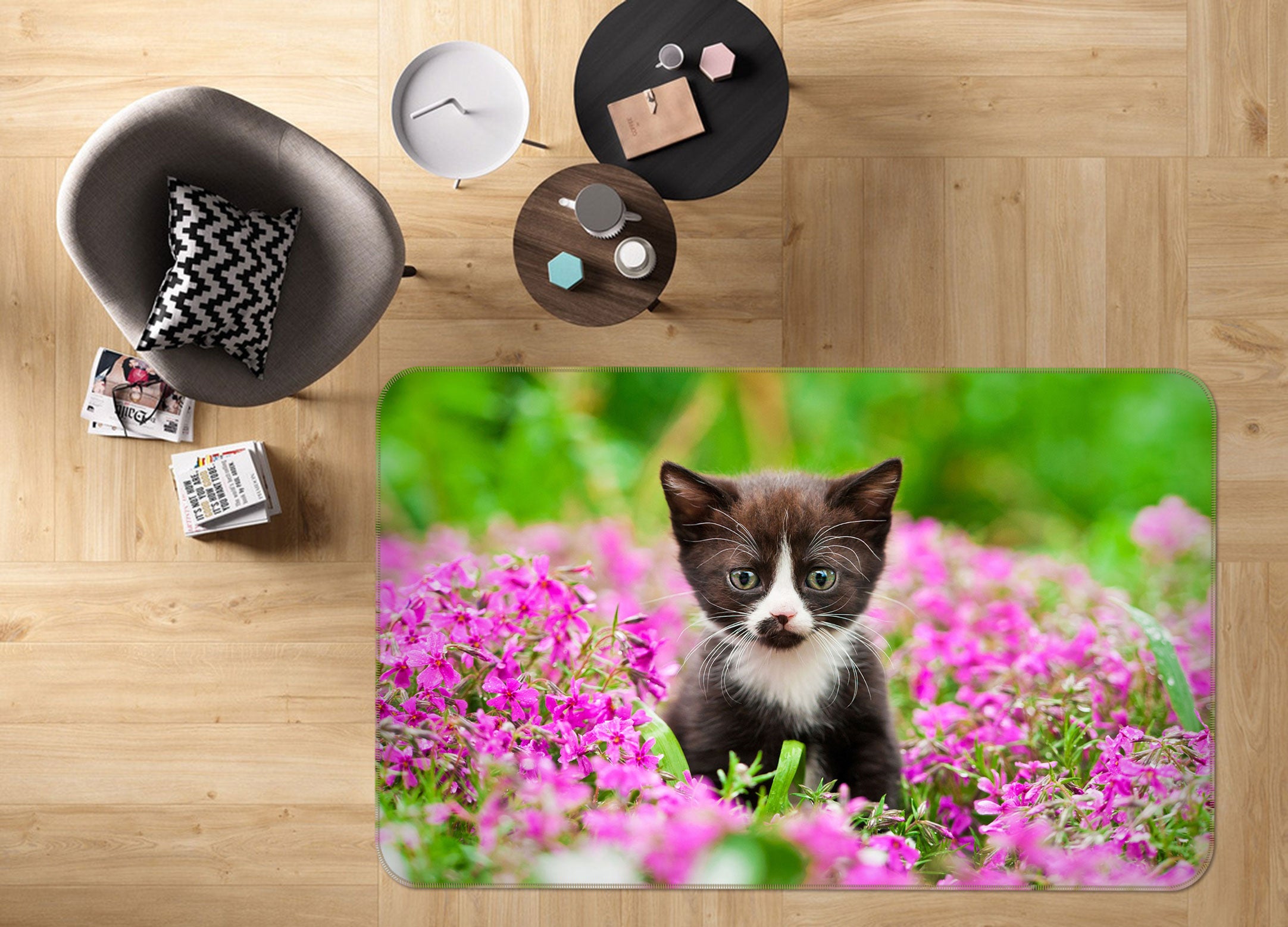 3D Flower Kitten 37056 Non Slip Rug Mat