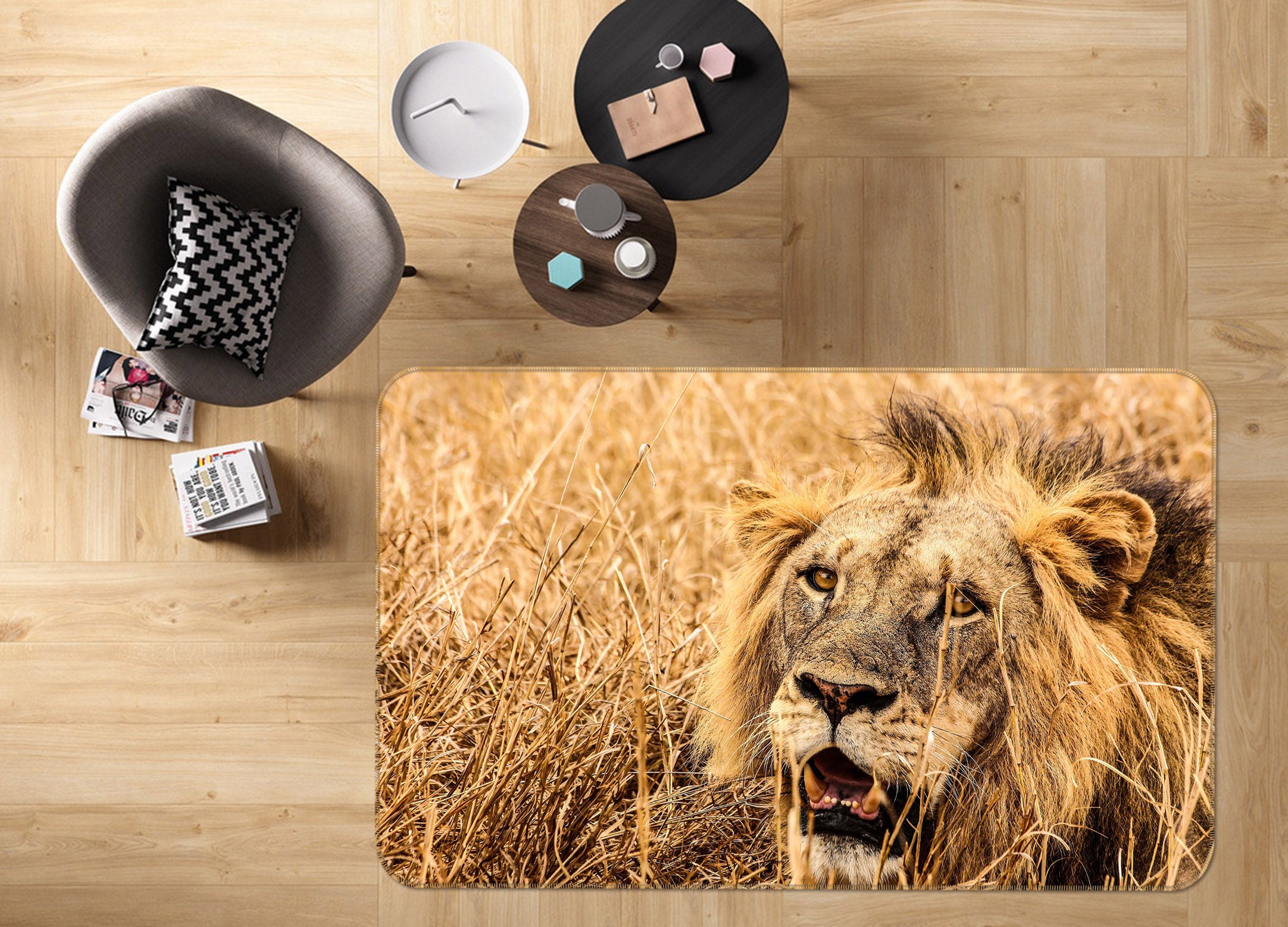 3D Weed Lion 010 Animal Non Slip Rug Mat