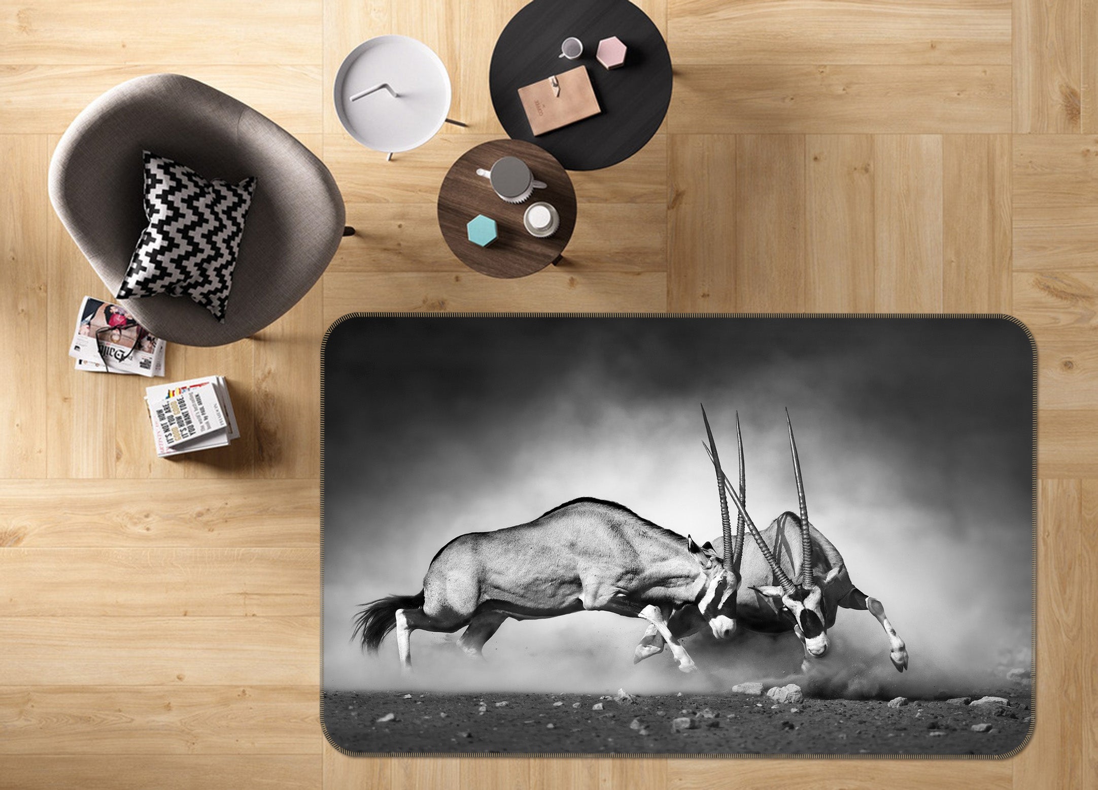 3D Antelope Fight 34204 Non Slip Rug Mat
