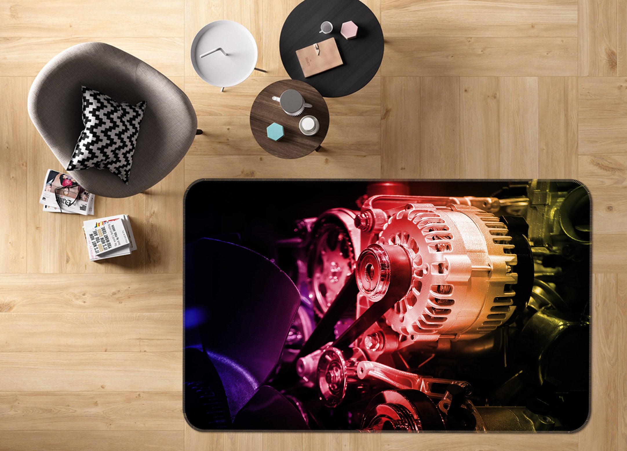 3D Car Engine 67228 Vehicle Non Slip Rug Mat