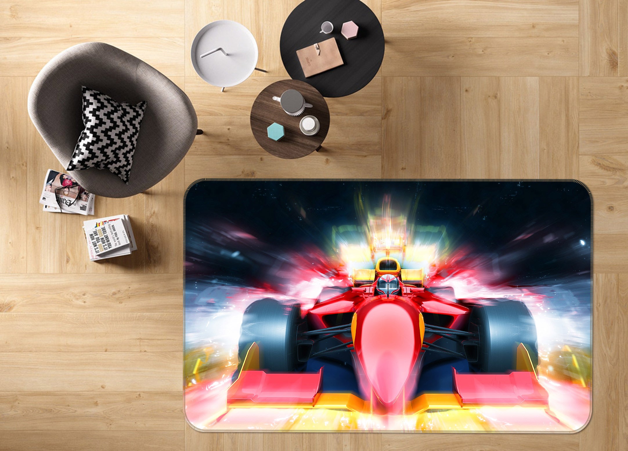 3D Red Racing Car 67196 Vehicle Non Slip Rug Mat