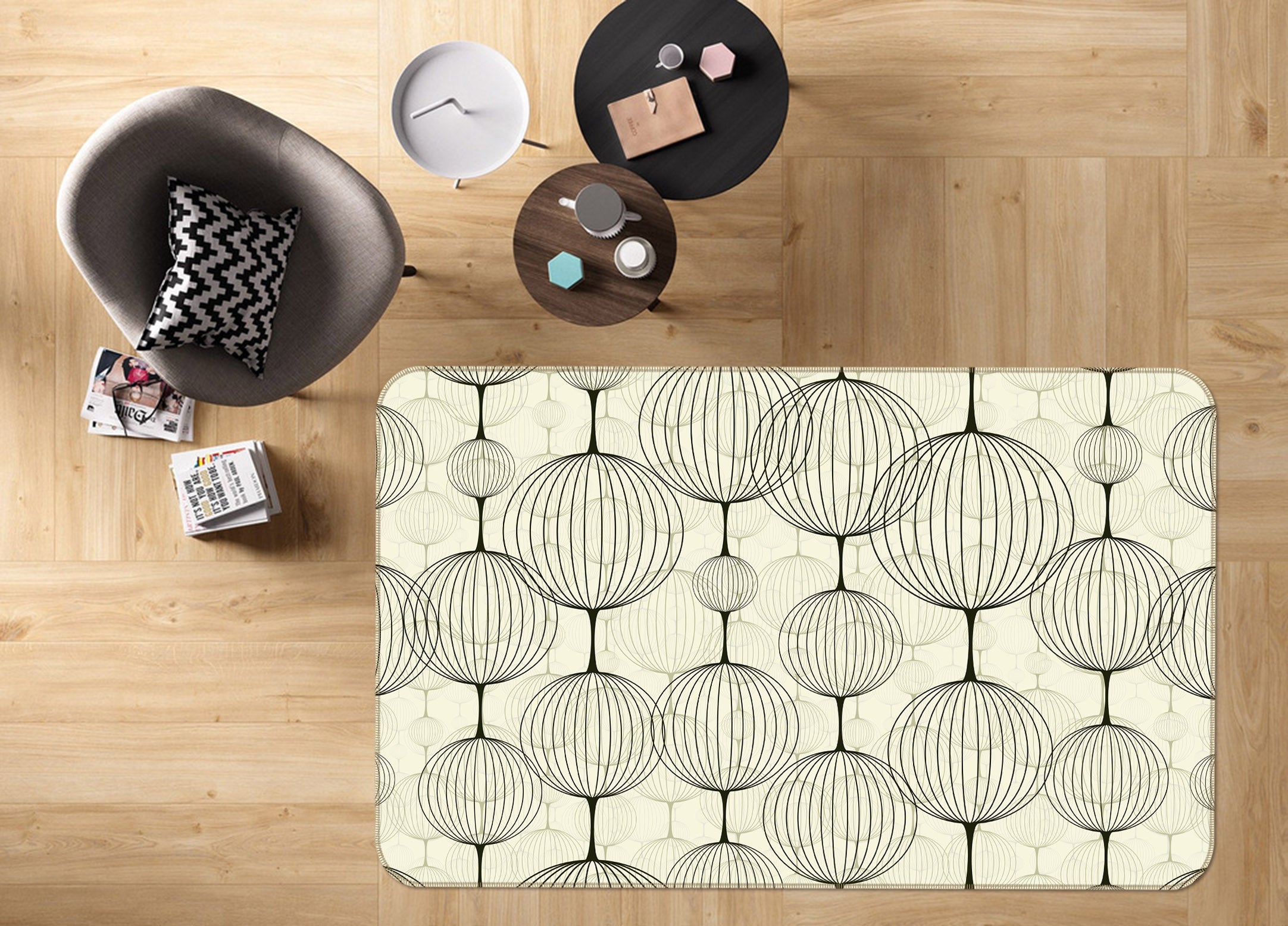 3D Round Pattern 35007 Non Slip Rug Mat