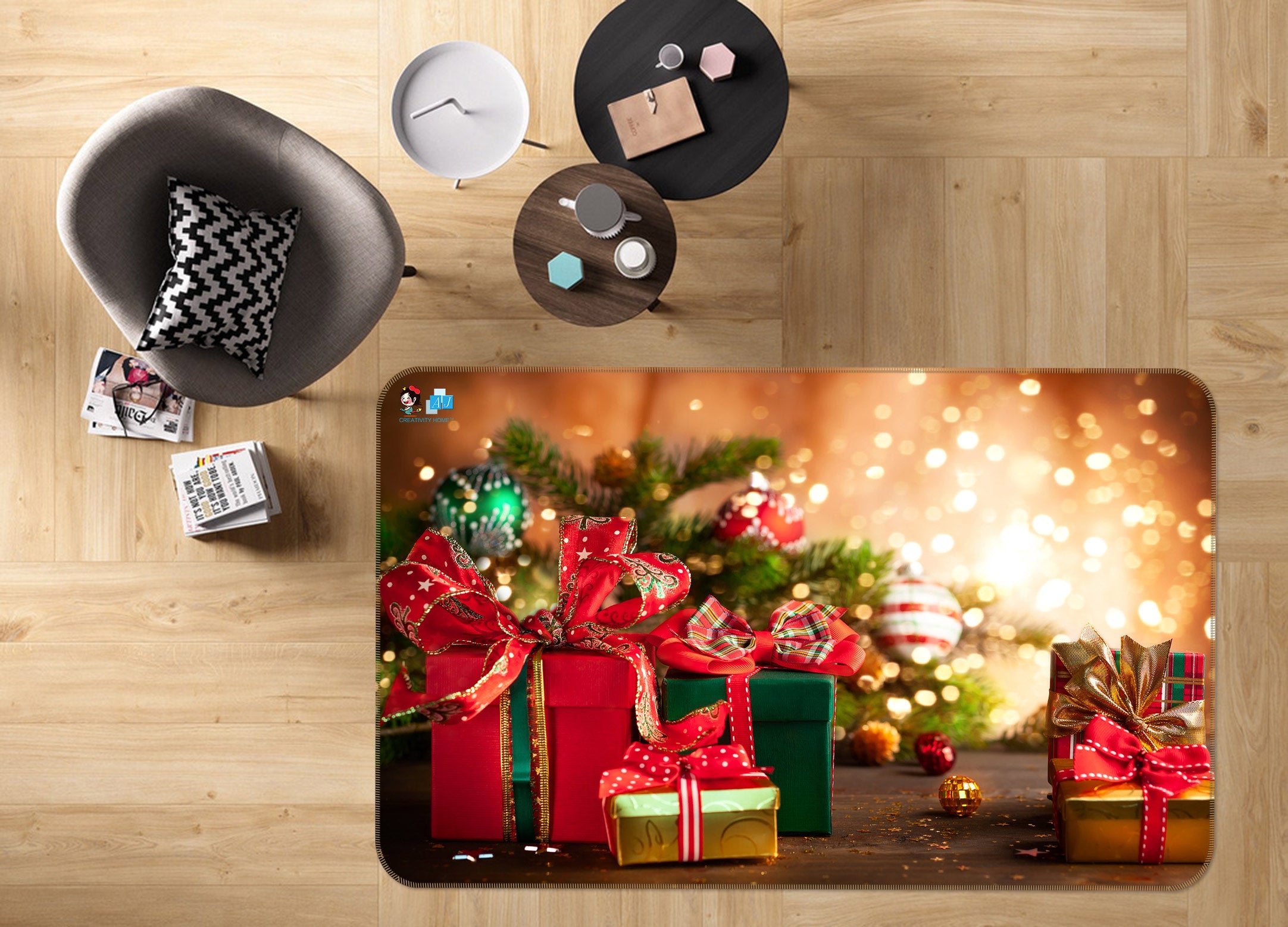 3D Gift Box 55014 Christmas Non Slip Rug Mat Xmas