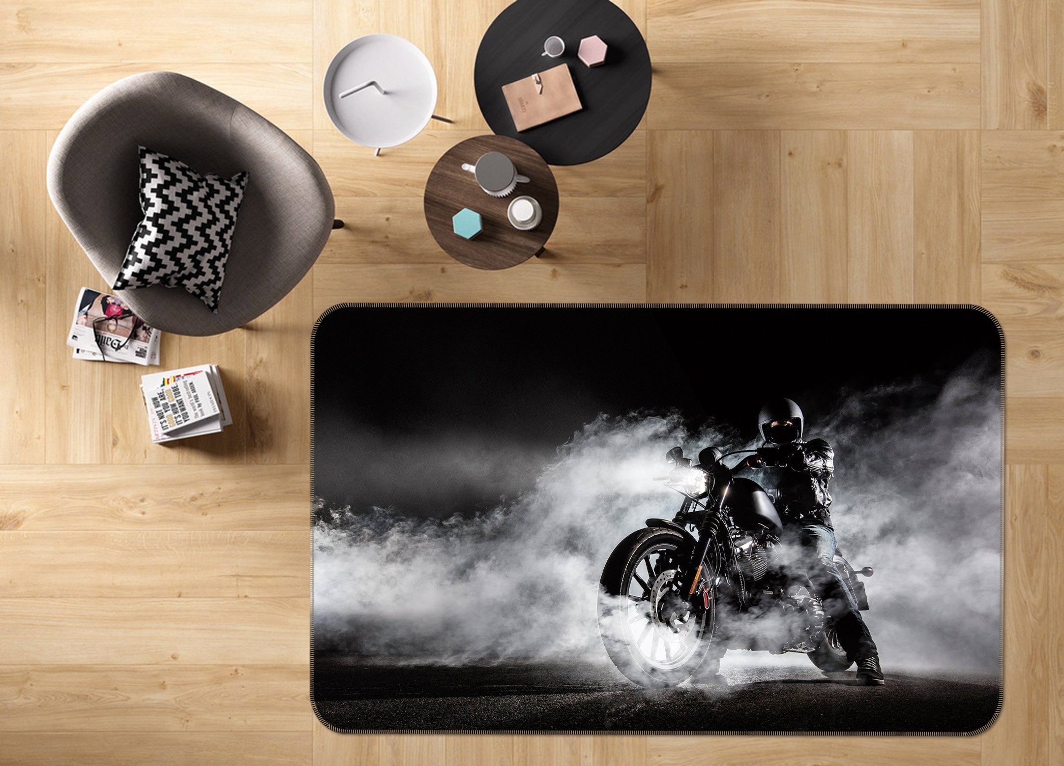 3D Black Motorcycle 67232 Vehicle Non Slip Rug Mat