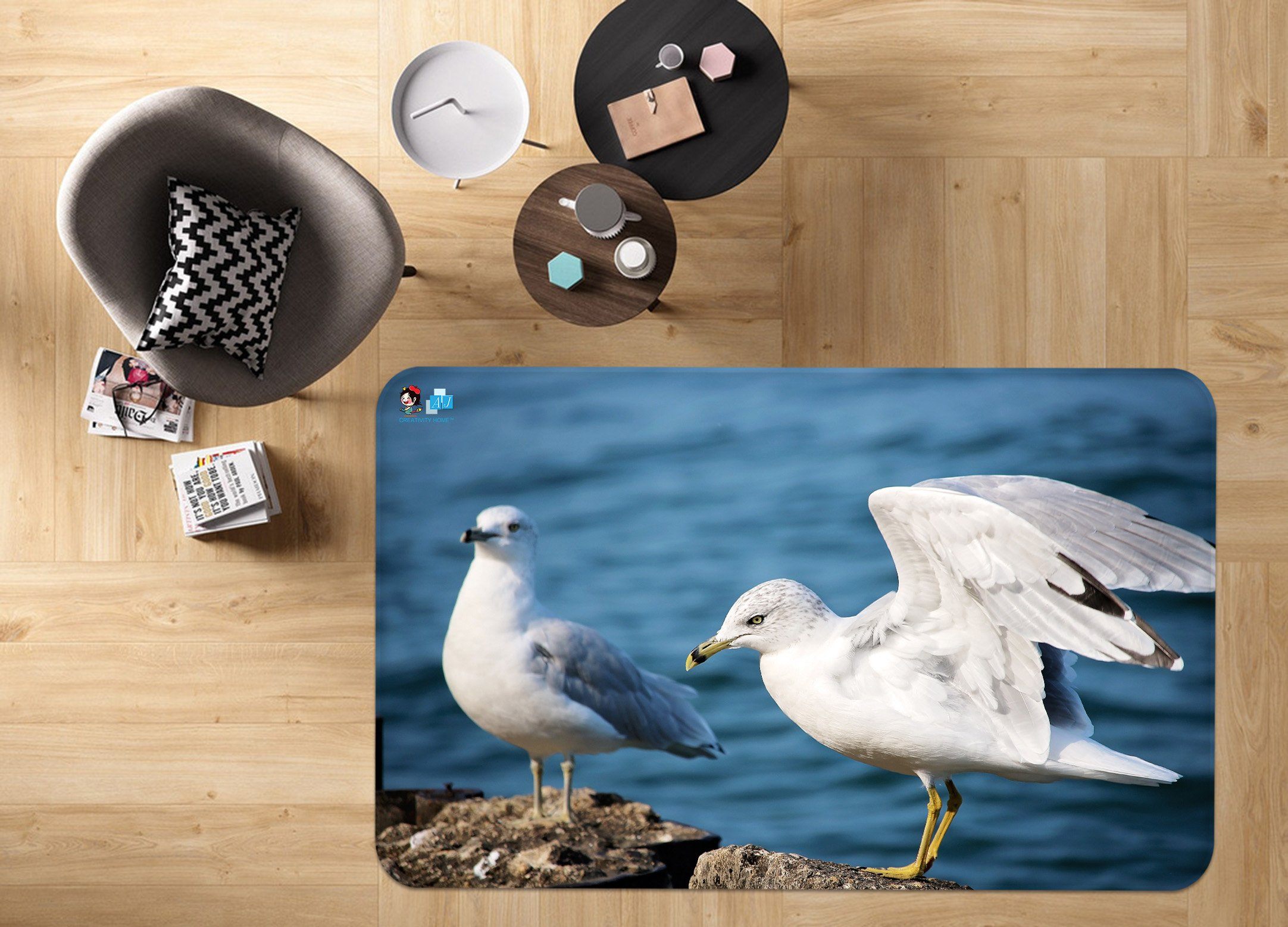 3D Seagull 6524 Non Slip Rug Mat Mat AJ Creativity Home 
